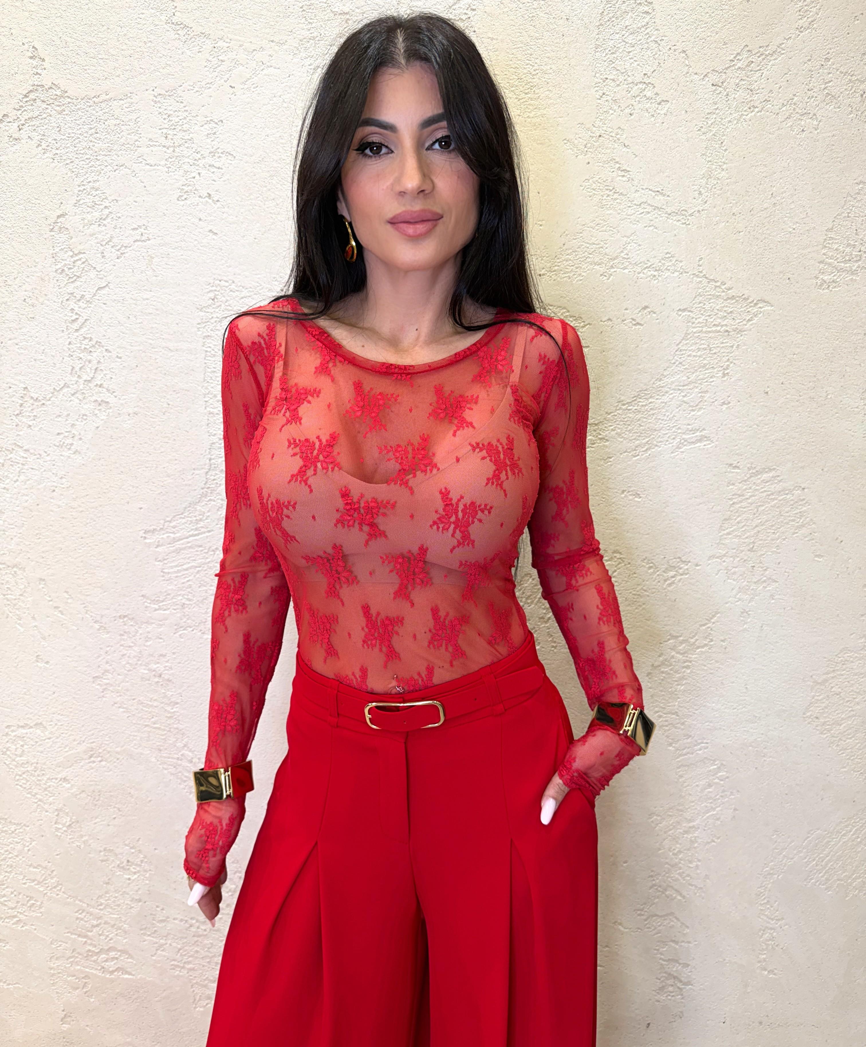 maglia in pizzo elasticizzata TW91LMX ROSSO IMPERIAL