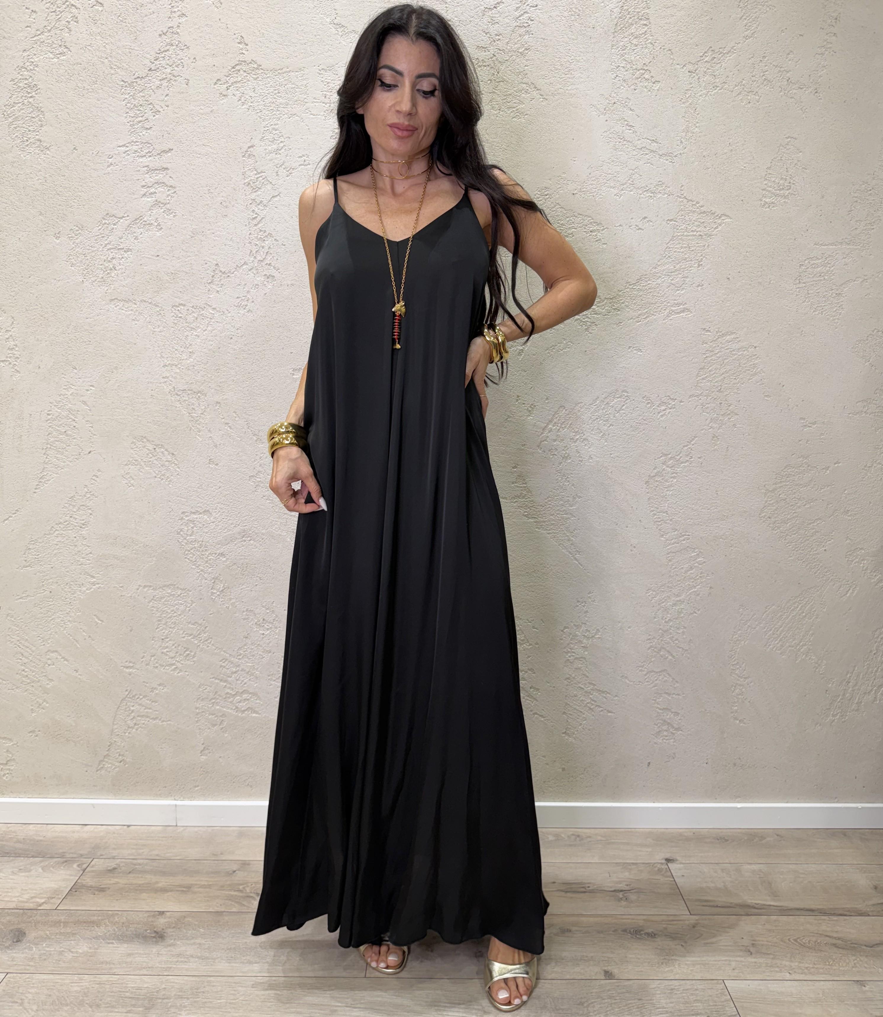 abito svasato in satin scollo a v TAB2587 NERO VICOLO