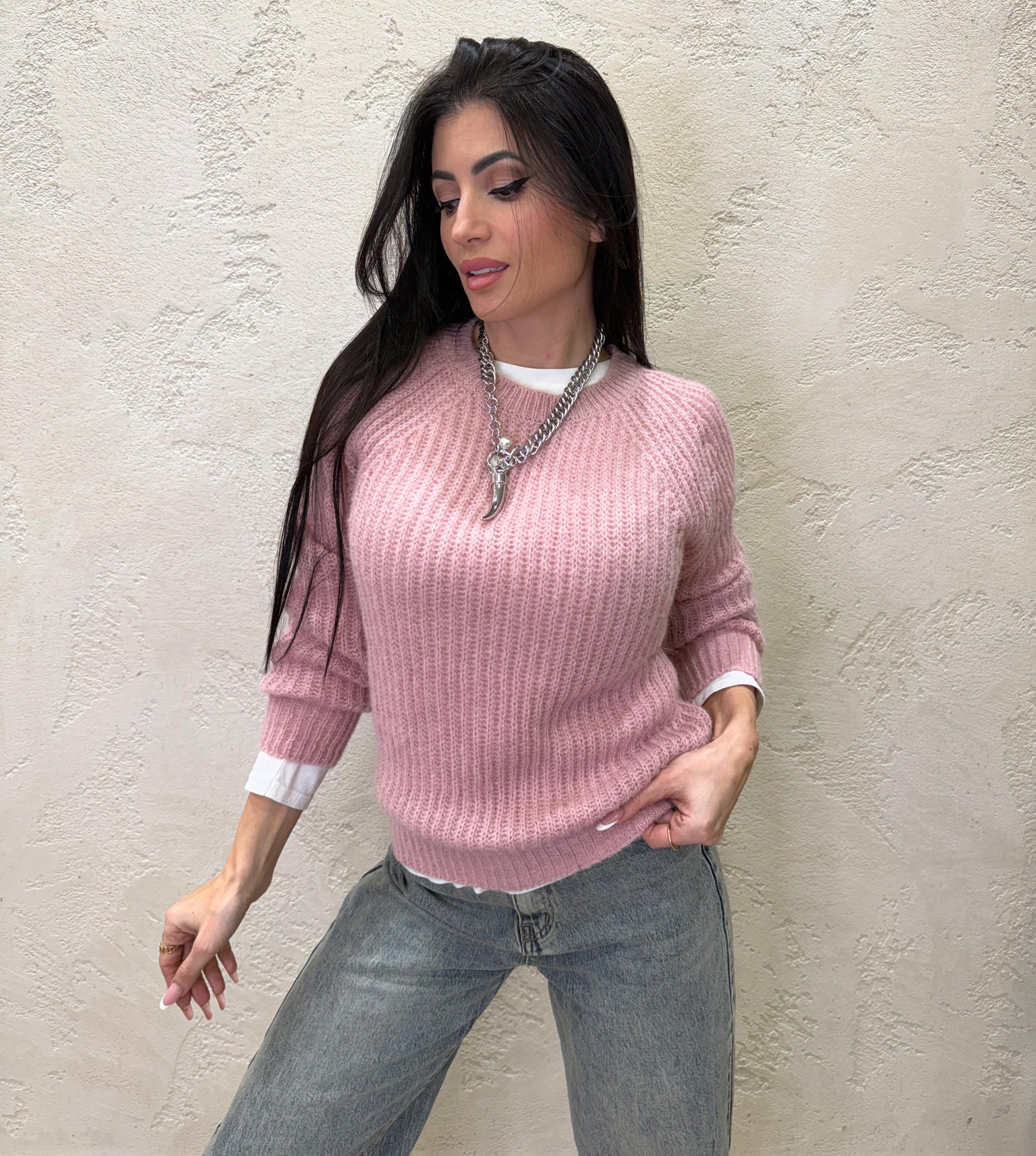 pull misto mohair punto ajour 55086F ROSA BLUSH VICOLO