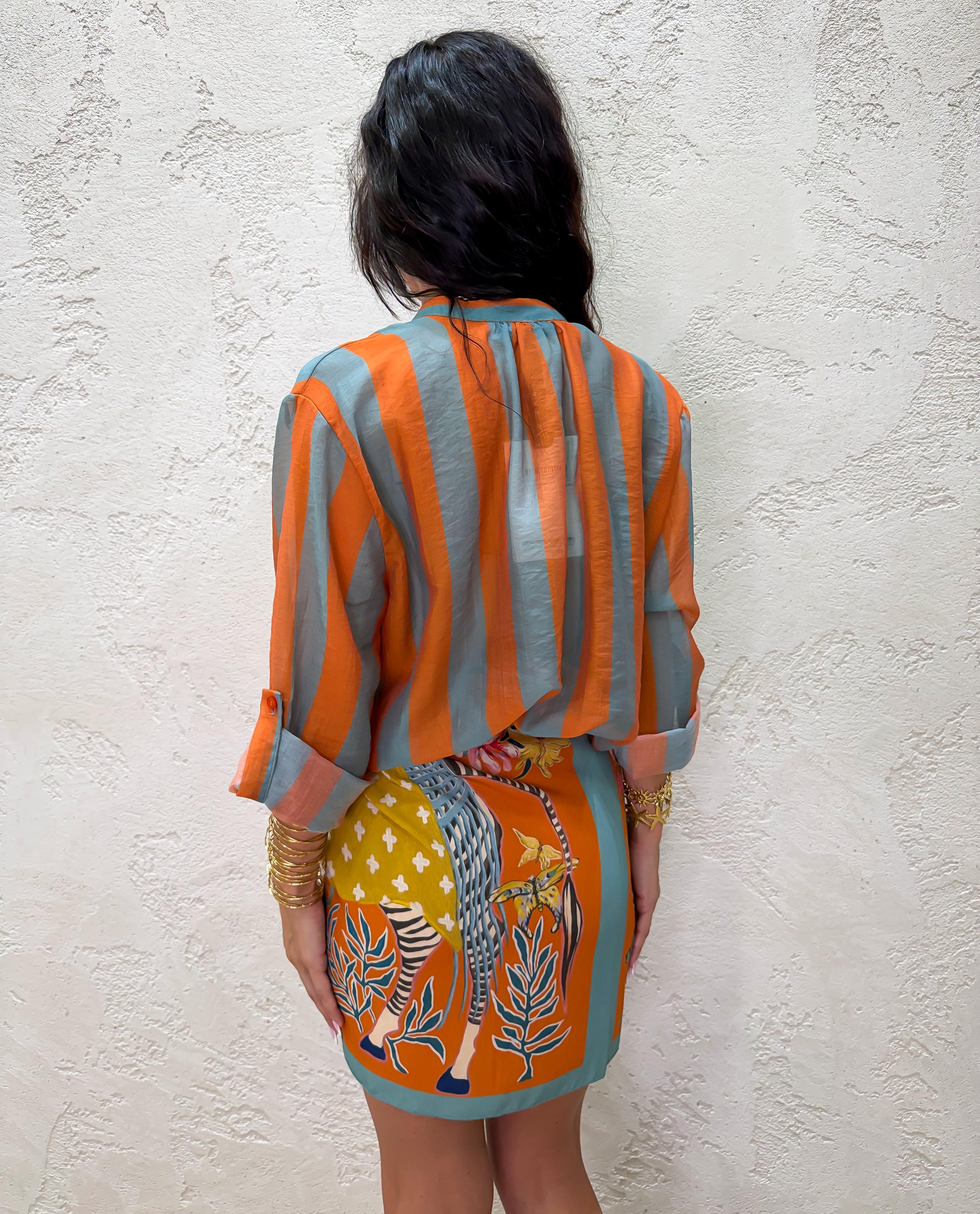 camicia a righe effetto vedo non vedo CVS-Q422 ZUCCHERO/ARANCIONE HAVEONE