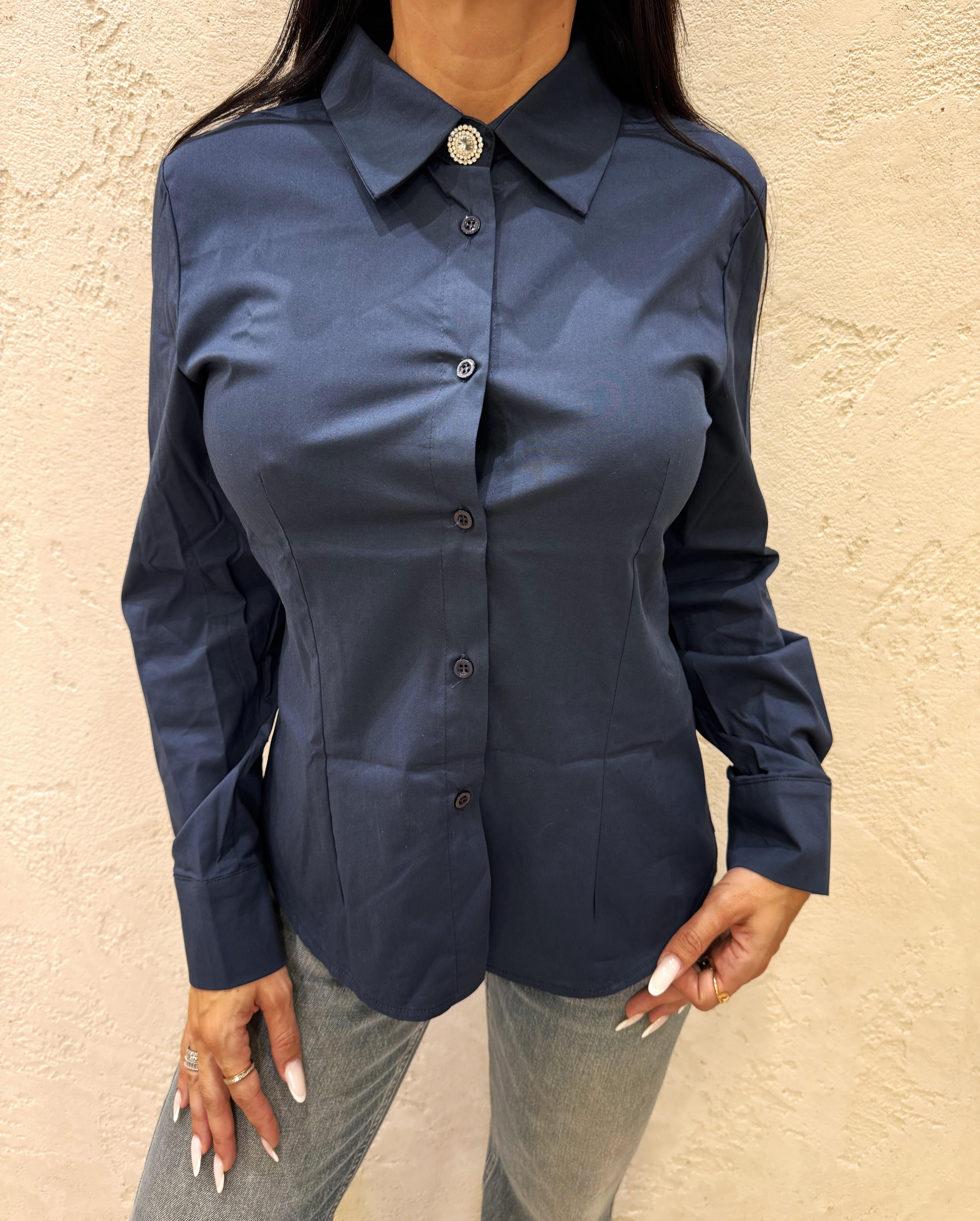 camicia con bottone gioiello 748V25 BLU SUSY MIX