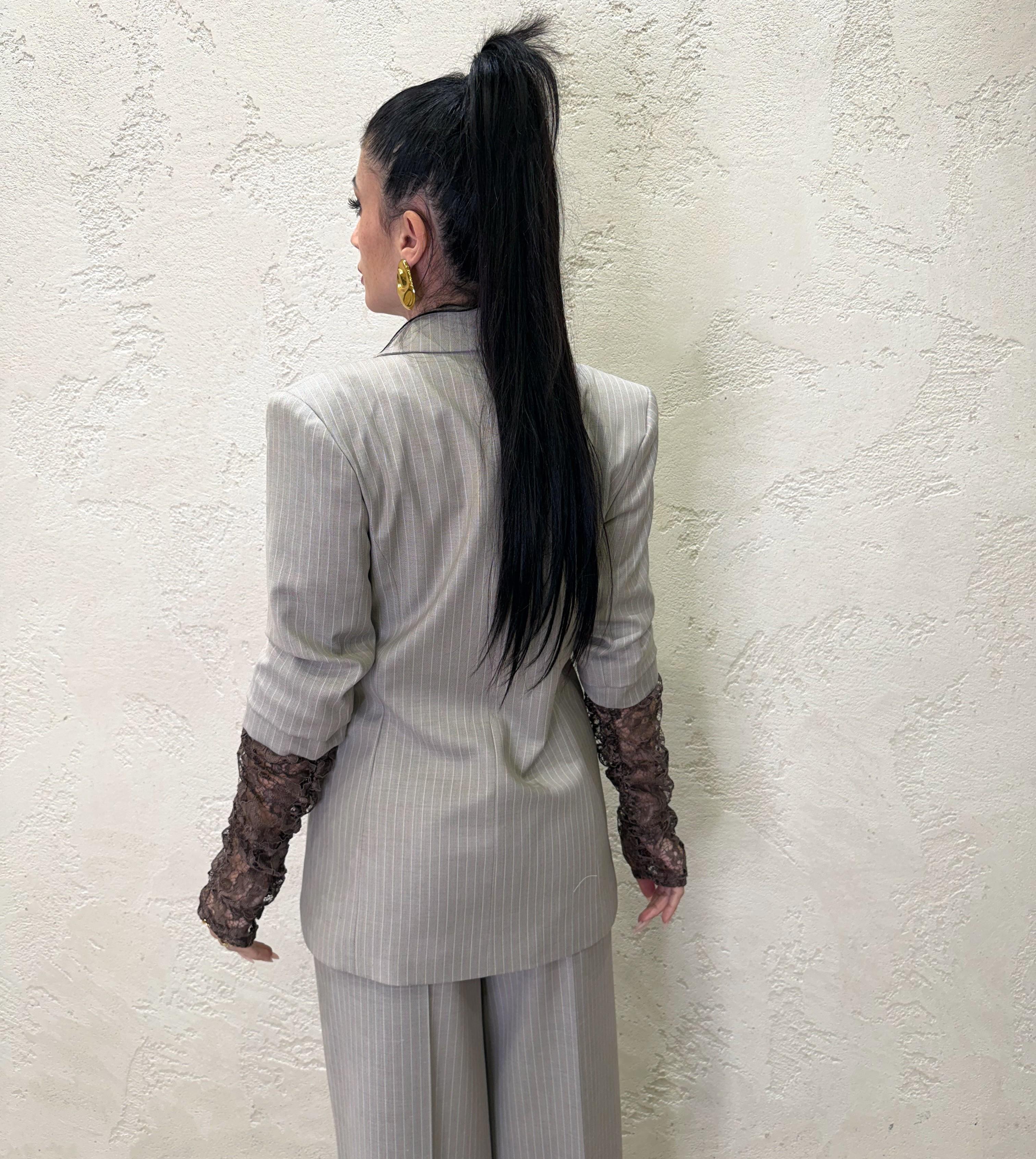 blazer doppio petto con maniche in pizzo JGE-Q028 KASHA/CIOCCOLATO HAVEONE