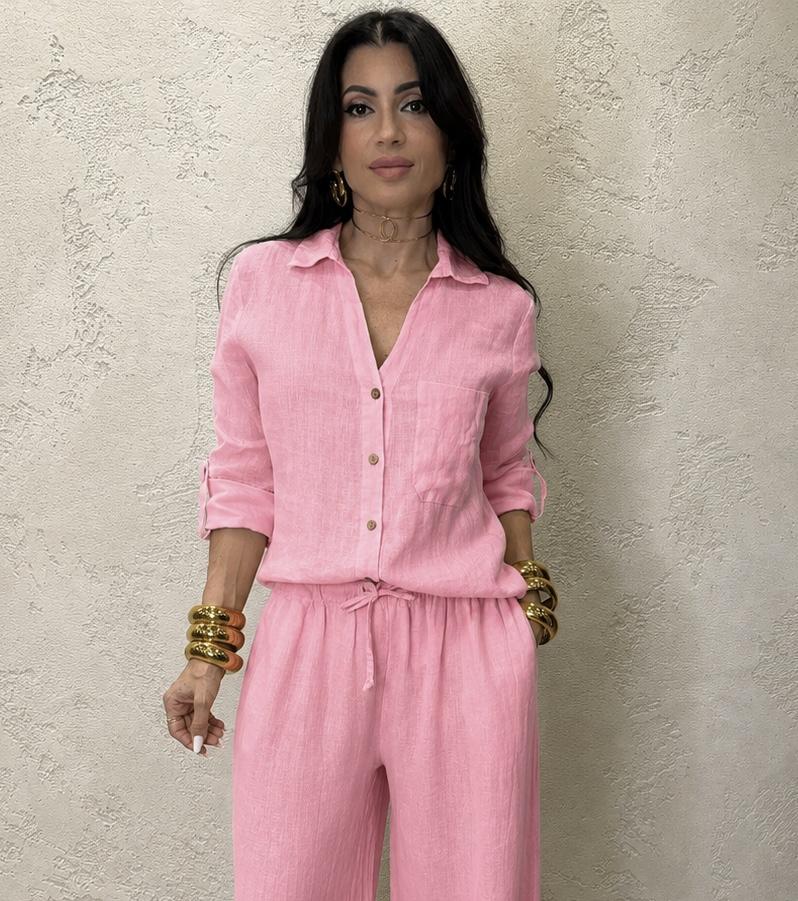 camicia "ARIA" 100% lino H4874 ROSA ELEVI