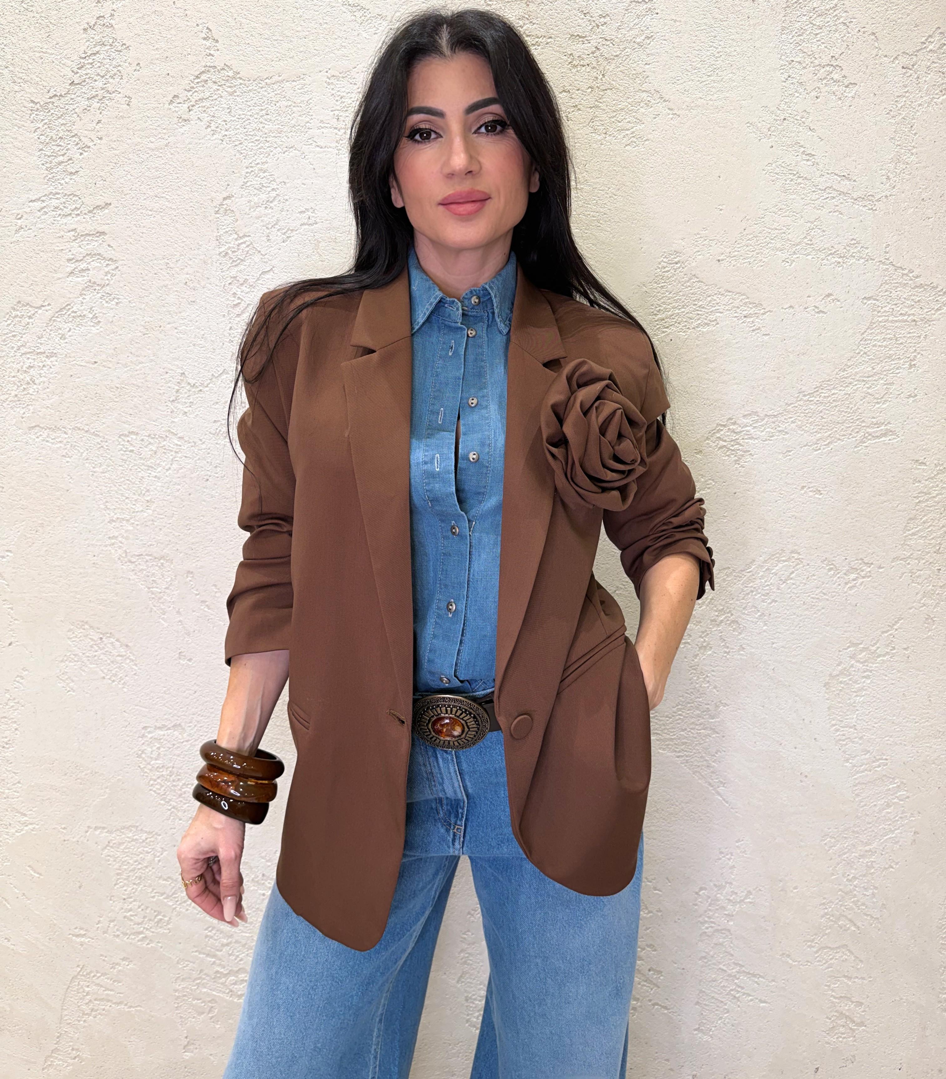 blazer over con spilla rosa removibile TAB0370 CIOCCOLATO VICOLO