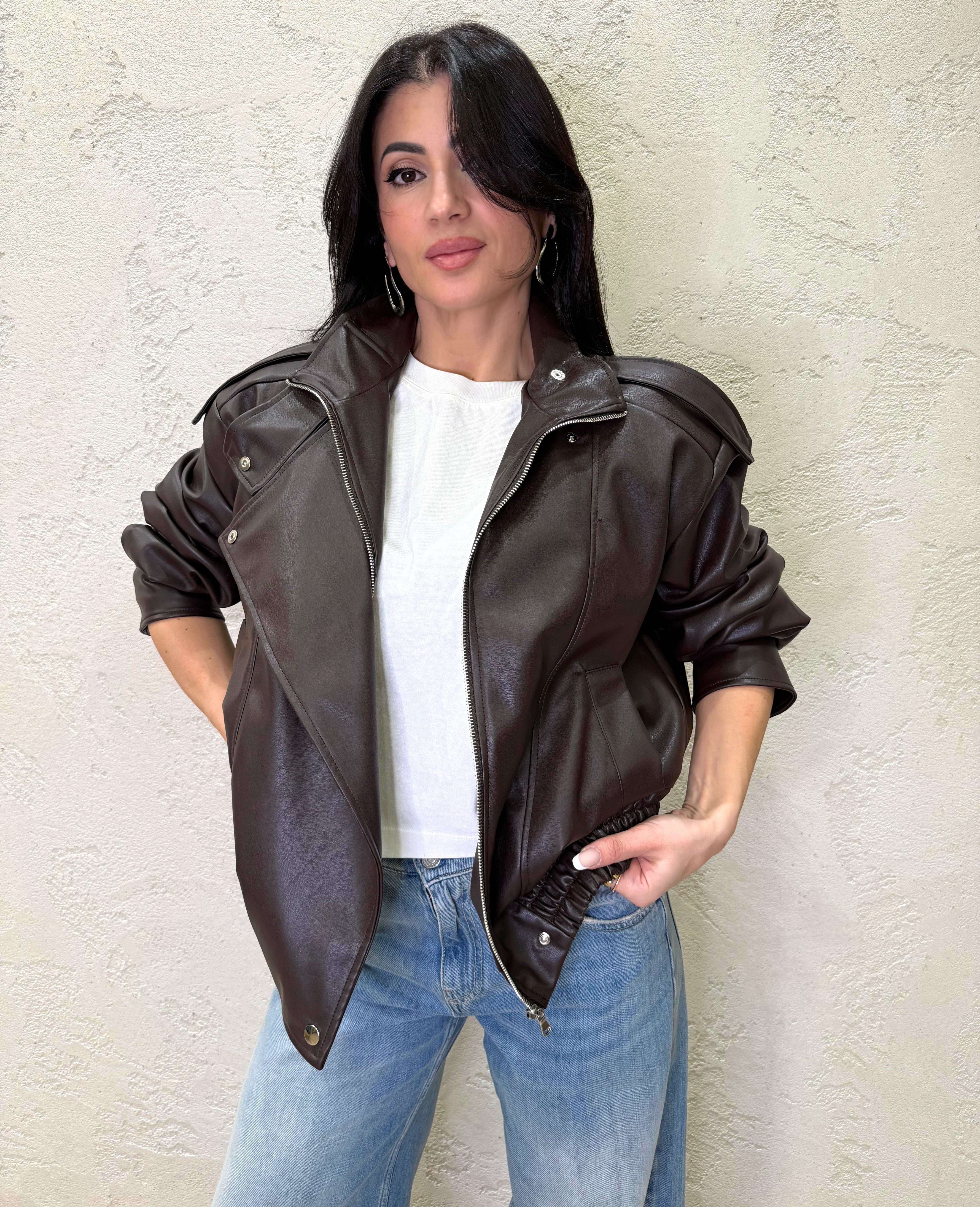 bomber biker in ecopelle TAB1047 FONDENTE VICOLO
