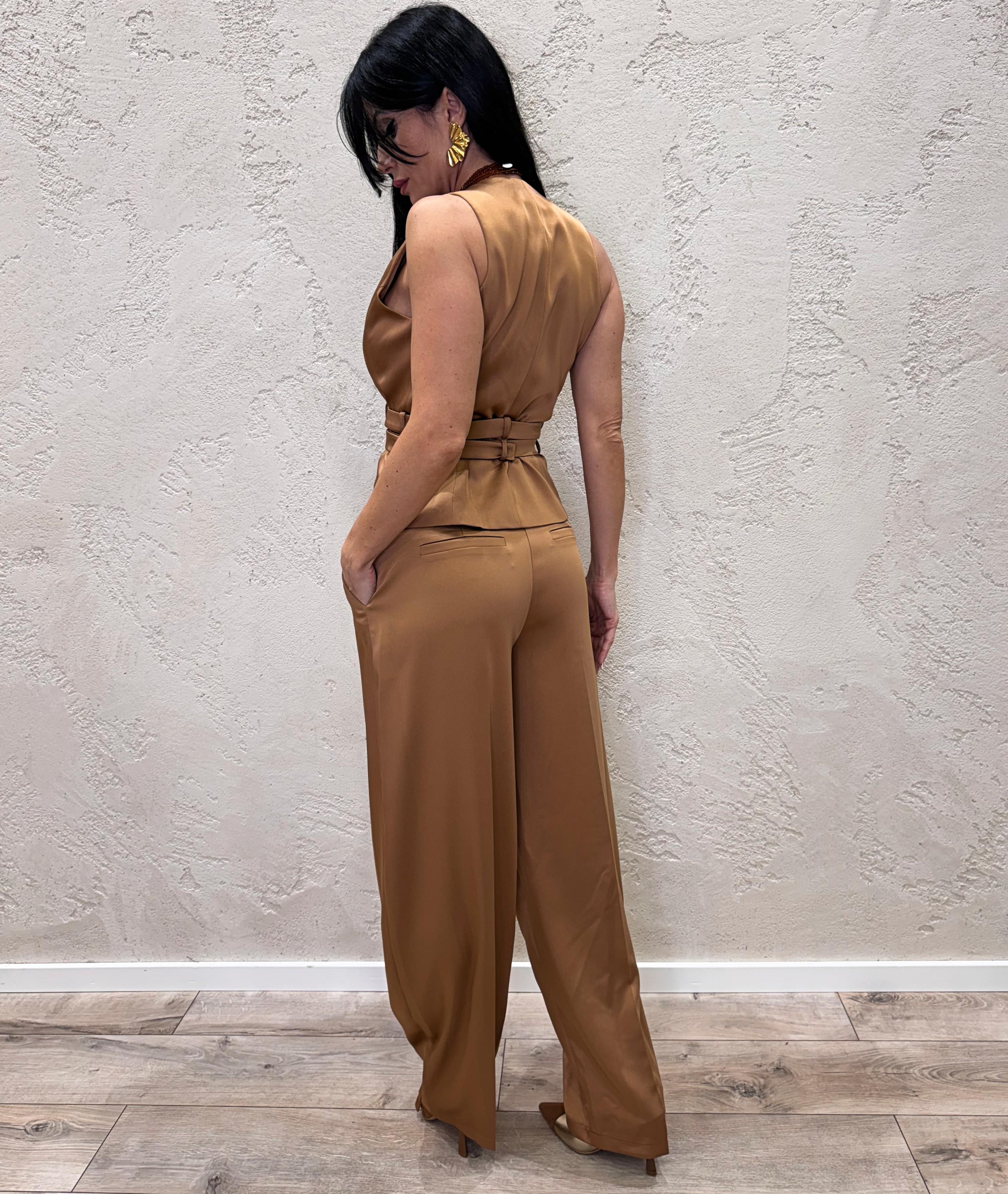 pantalone in raso a ferro di cavallo PES4JJJ TABACCO IMPERIAL