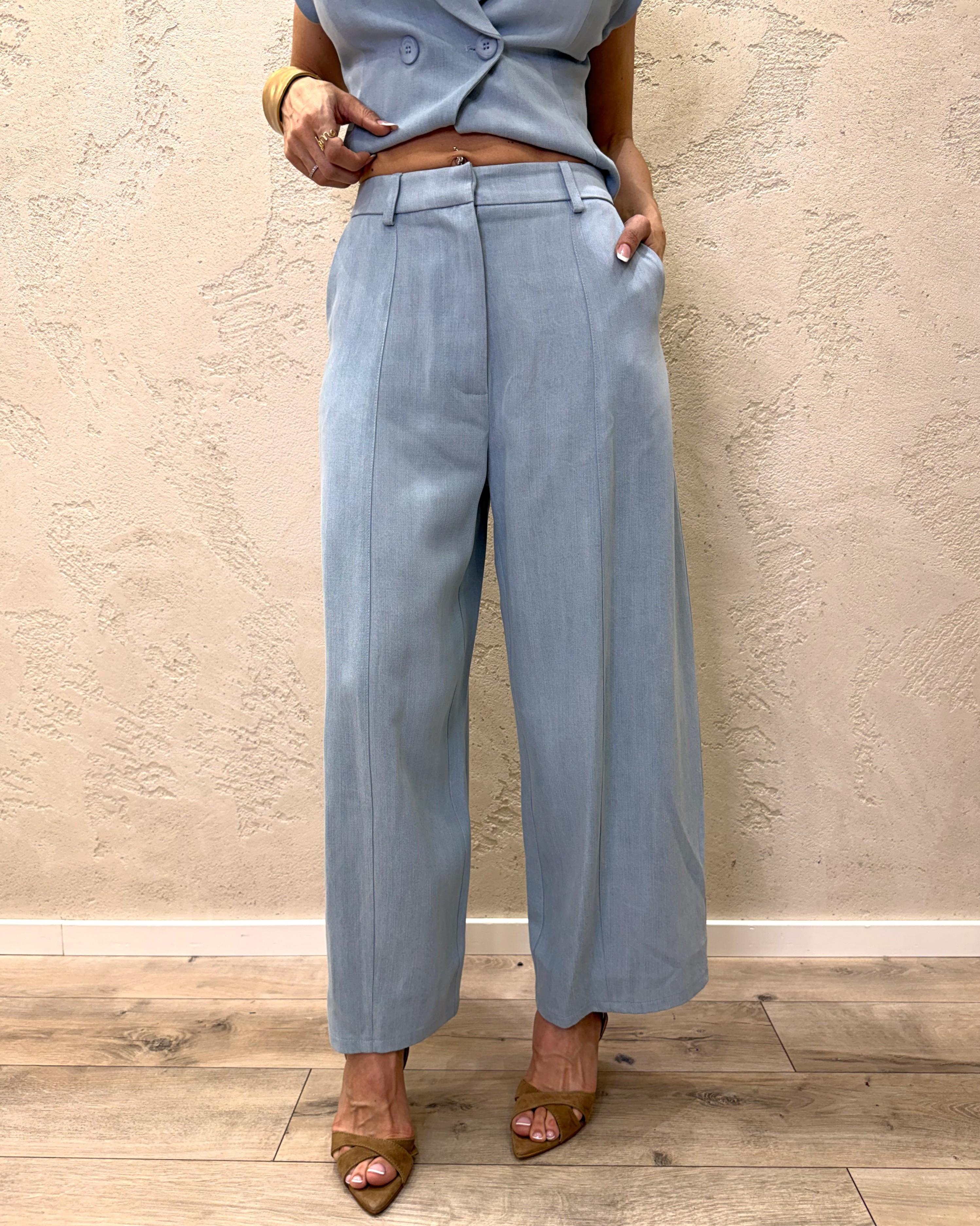 pantalone carrot fit in tela chambray strutturata P6M0LGZ AZZURRO DENIM IMPERIAL