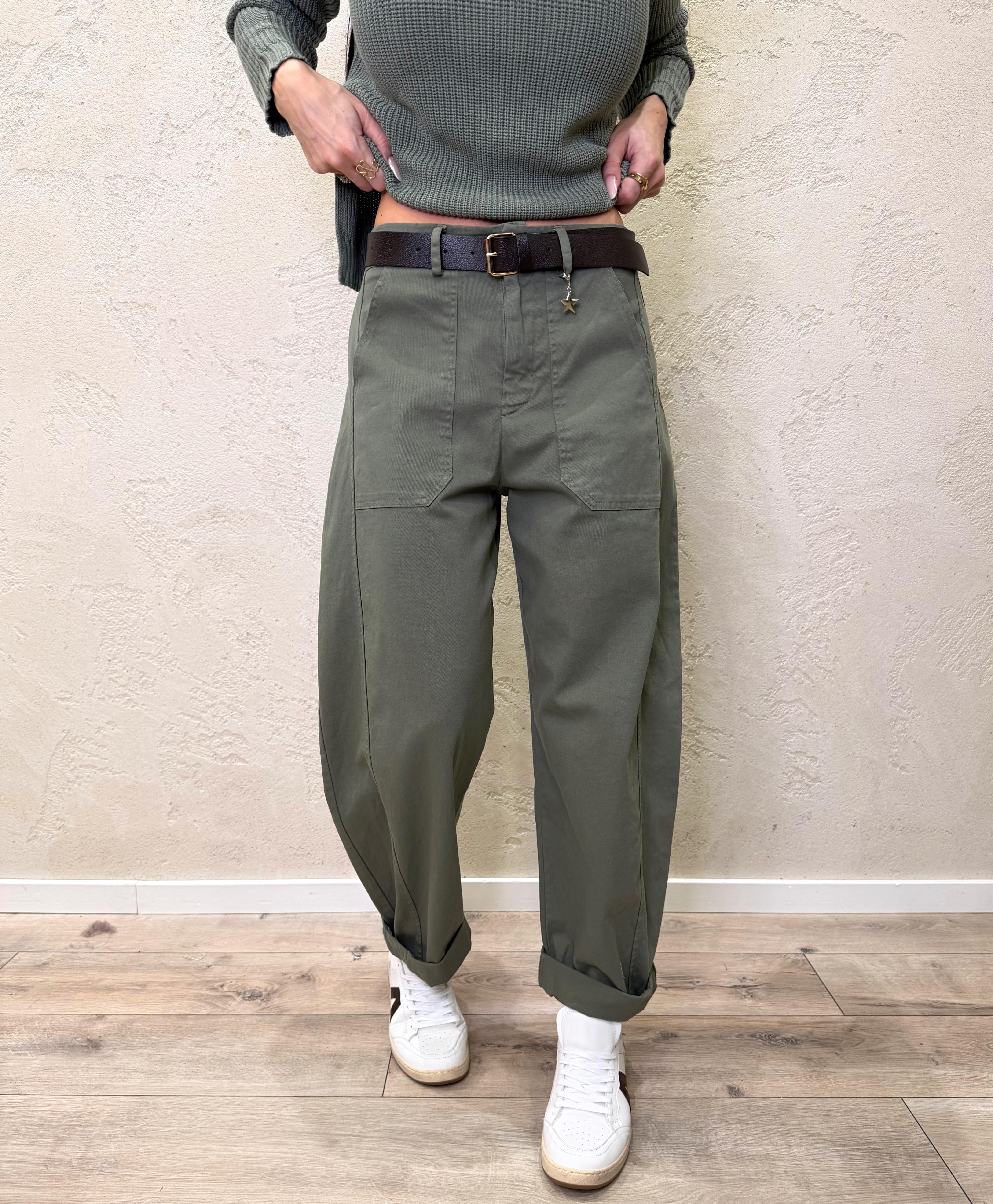 pantaloni modello baloon con maxi tasche frontali 58300 VERDE MILITARE SUSY MIX