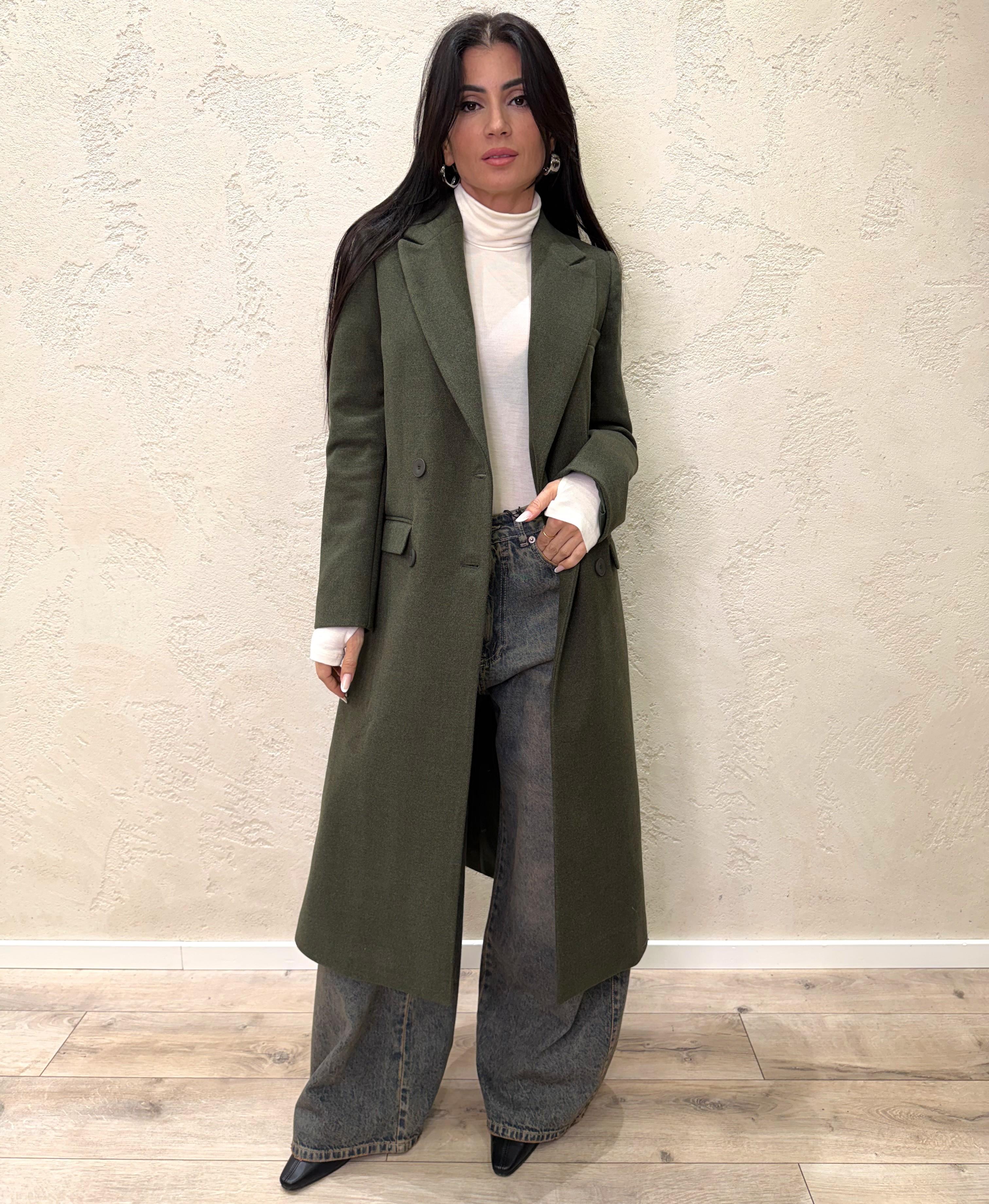 cappotto lungo misto lana doppio petto TF1796 VERDE ARMY VICOLO