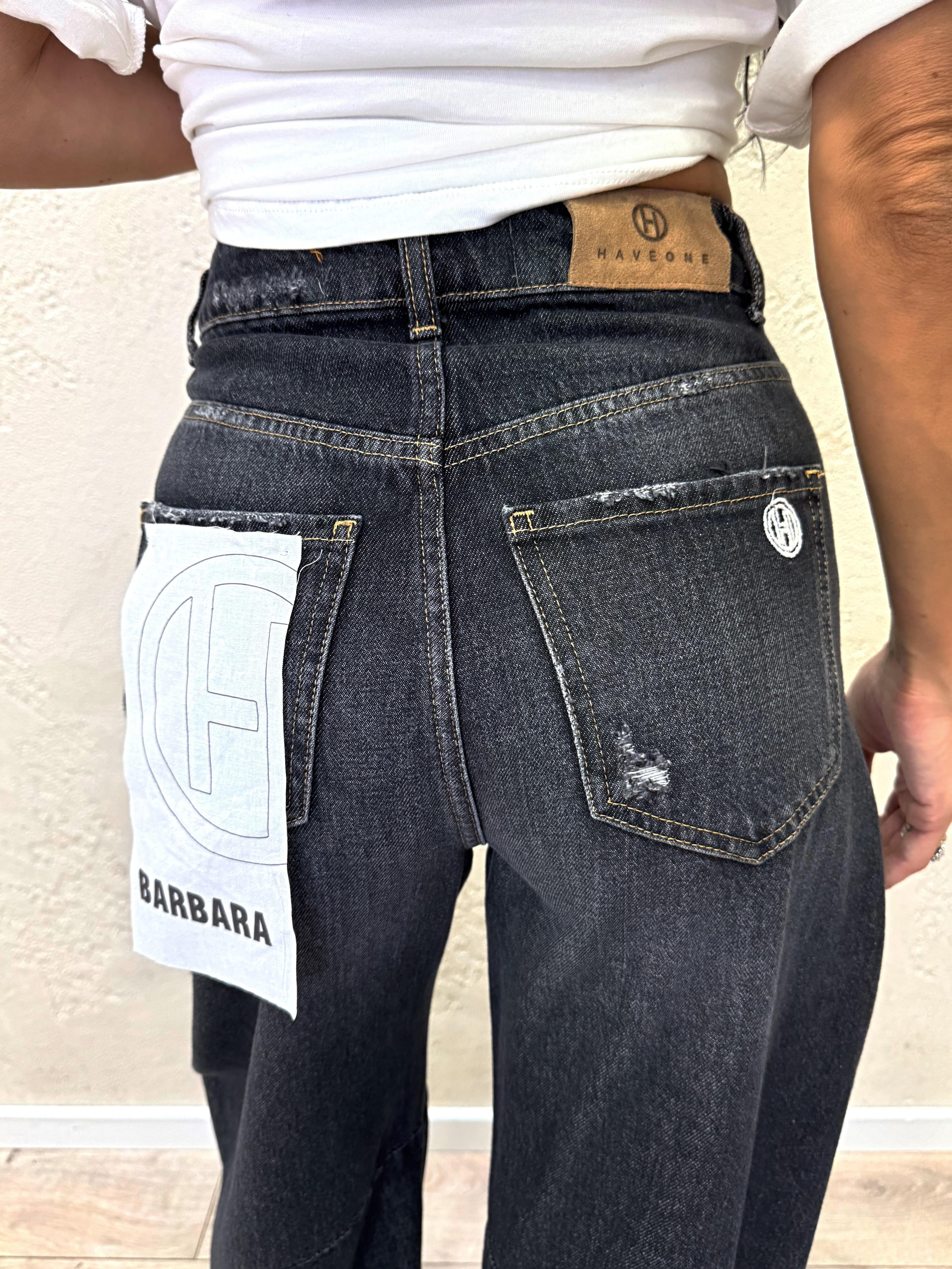 jeans modello barbara a ferro di cavallo con rotture PFA-P047 NEROSLAVATO HAVEONE
