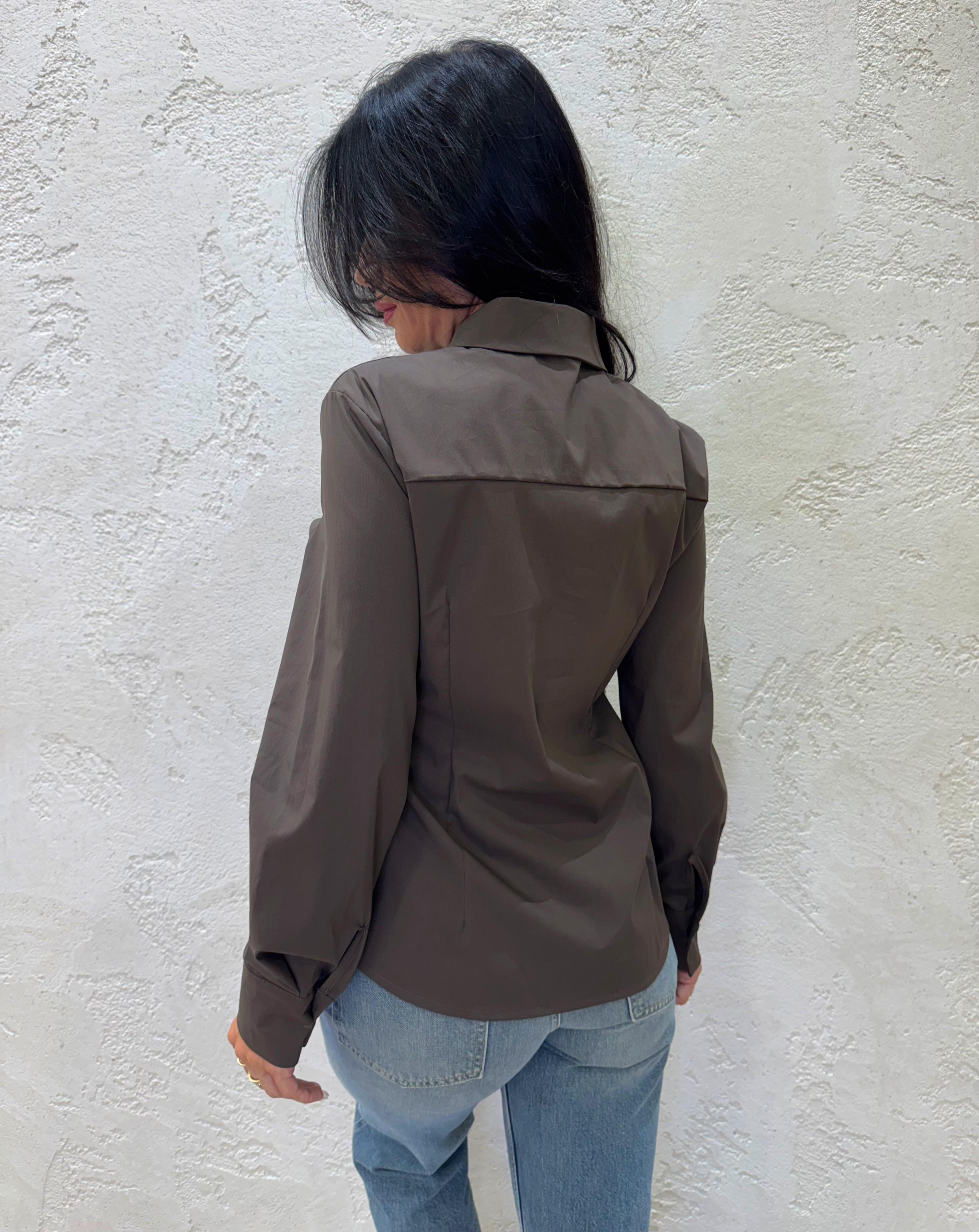 camicia con bottone gioiello 748V25 MORO SUSY MIX
