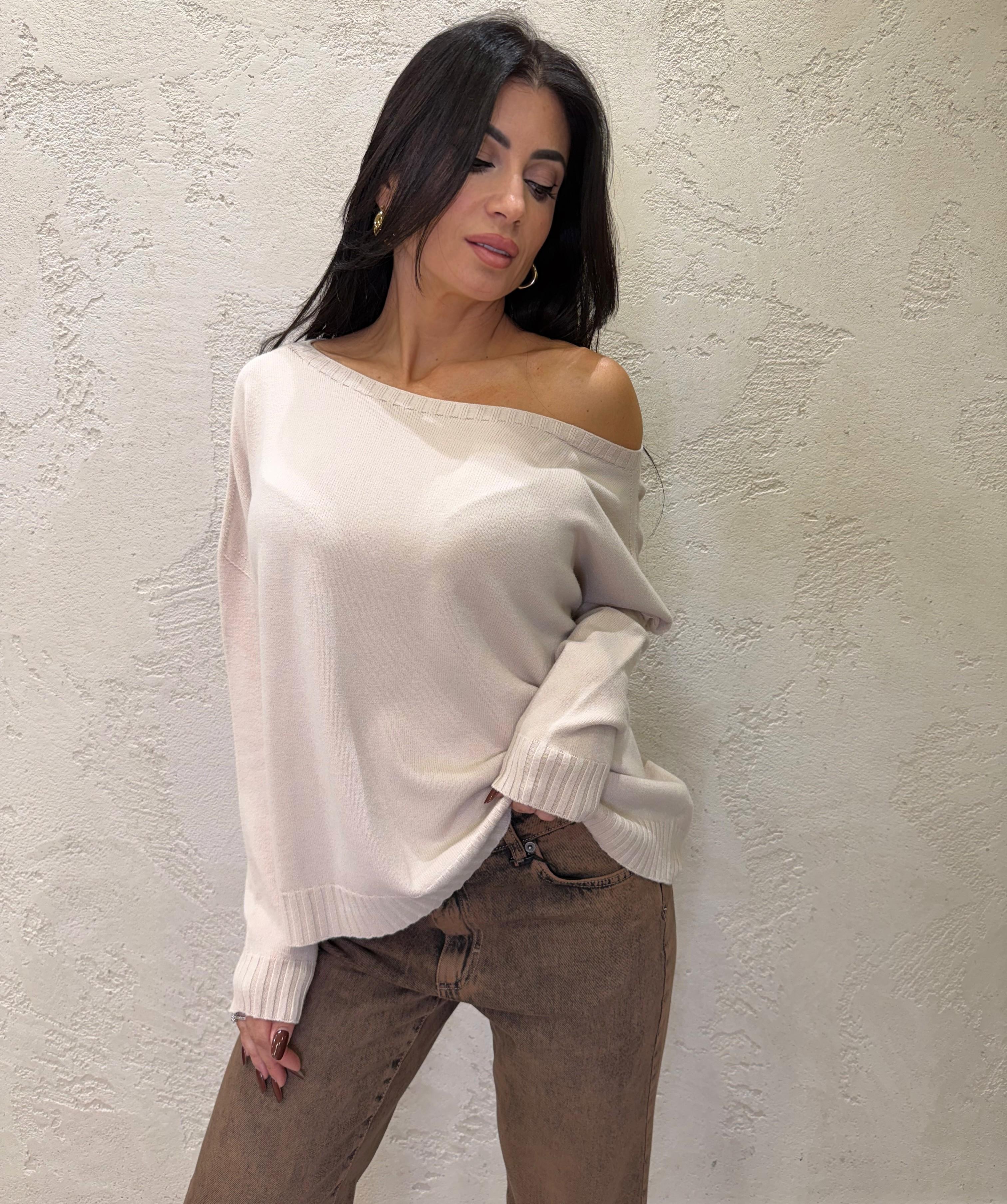 pull basico scollo a barchetta IT883NEW GESSO TENSIONE IN