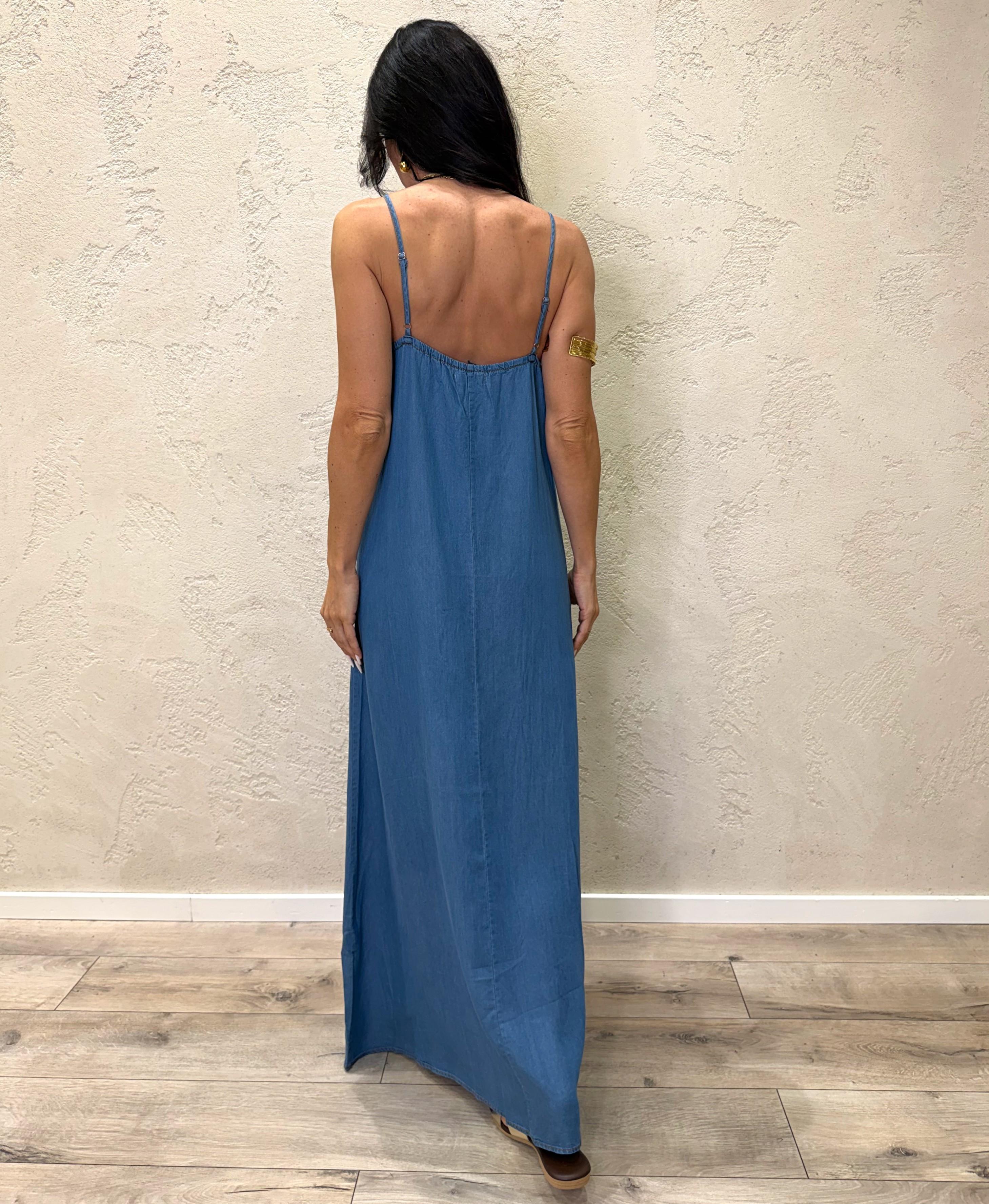 abito lungo "marea" in tela chambray ABT-MAREA DENIM BLU ELEVI