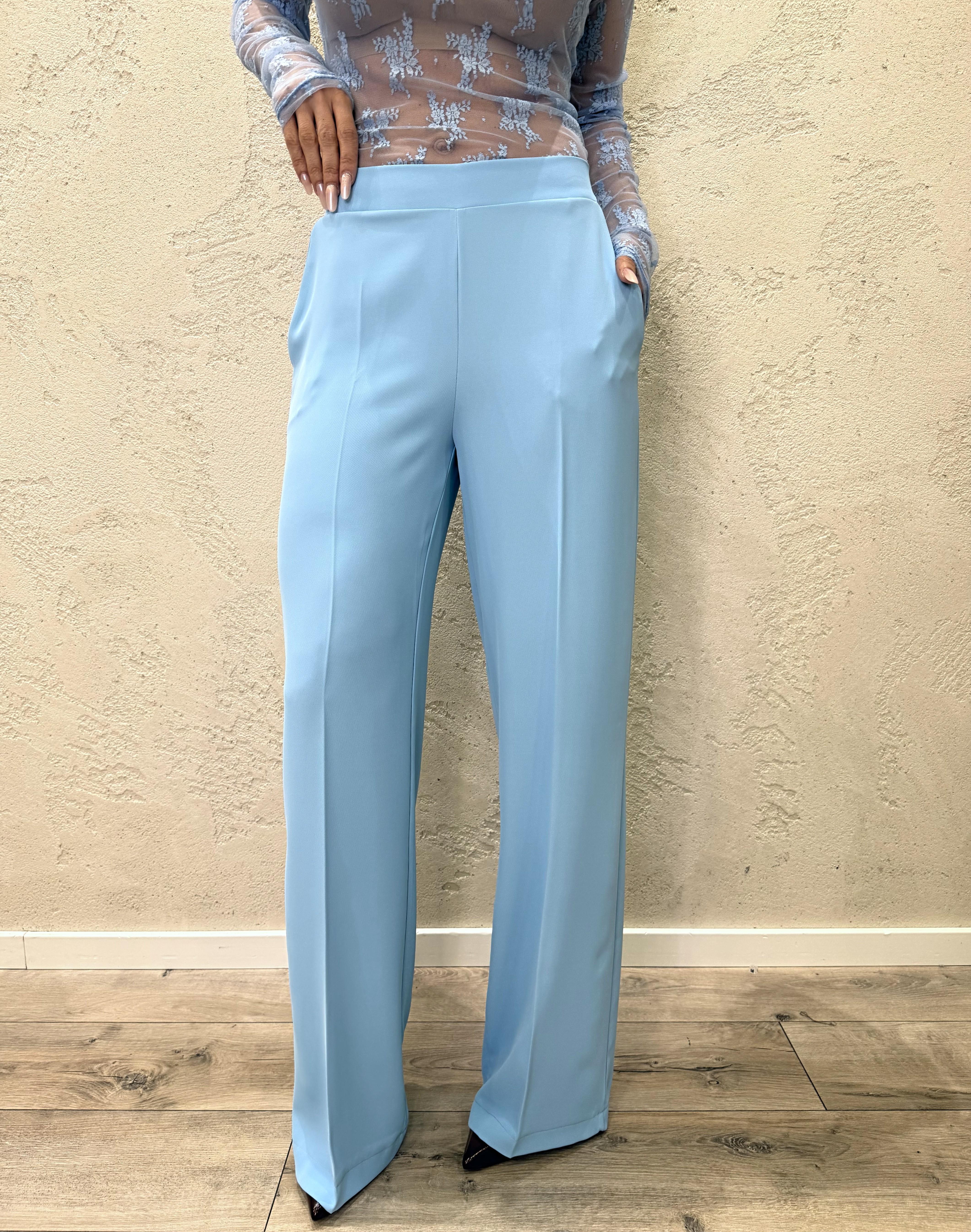 completo blazer con cintura e pantalone tessuto fluido 303211 CELESTE SUSY MIX