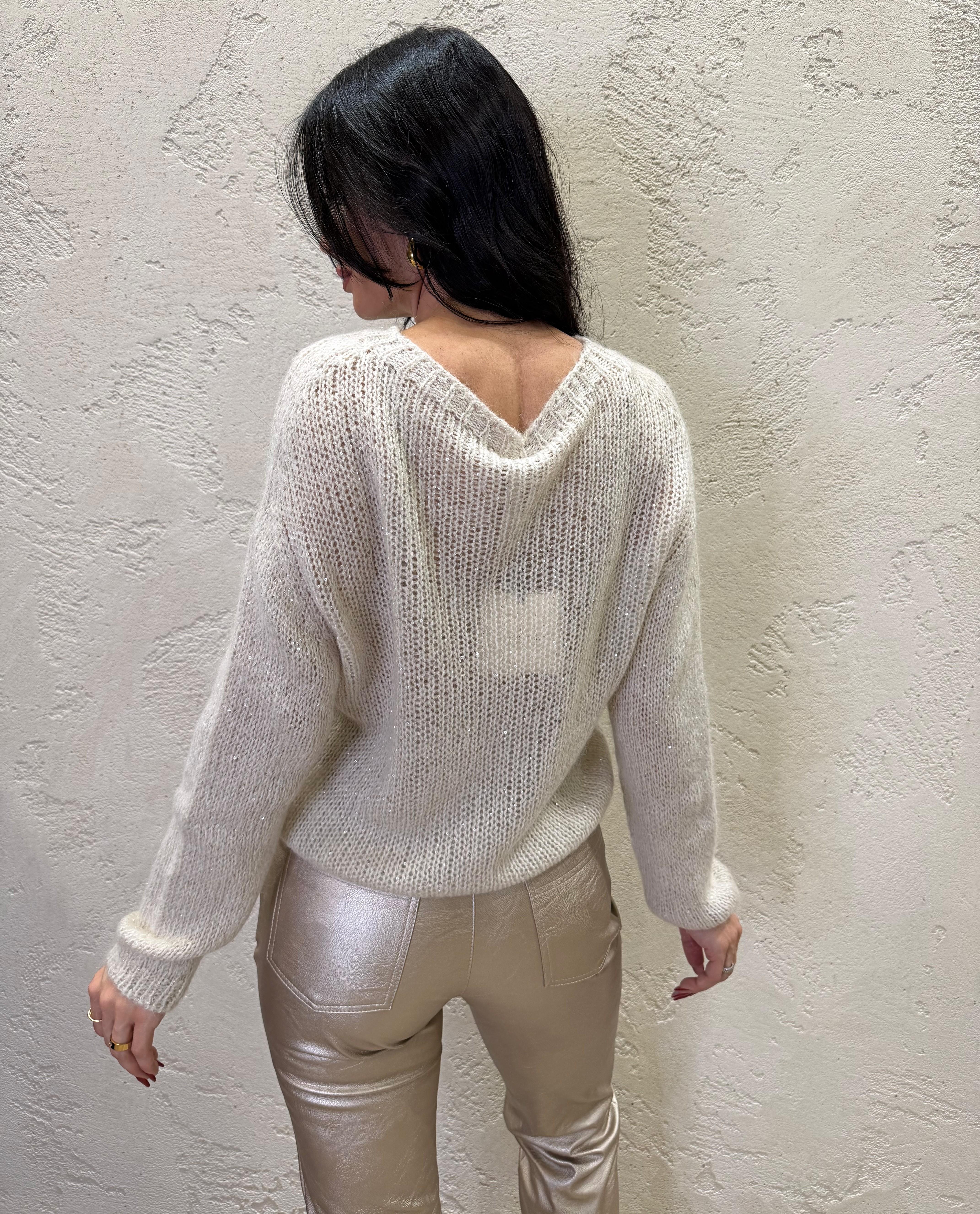 pull misto mohair e lana con pailettes applicate MHP01AI25 CREMA TENSIONE IN