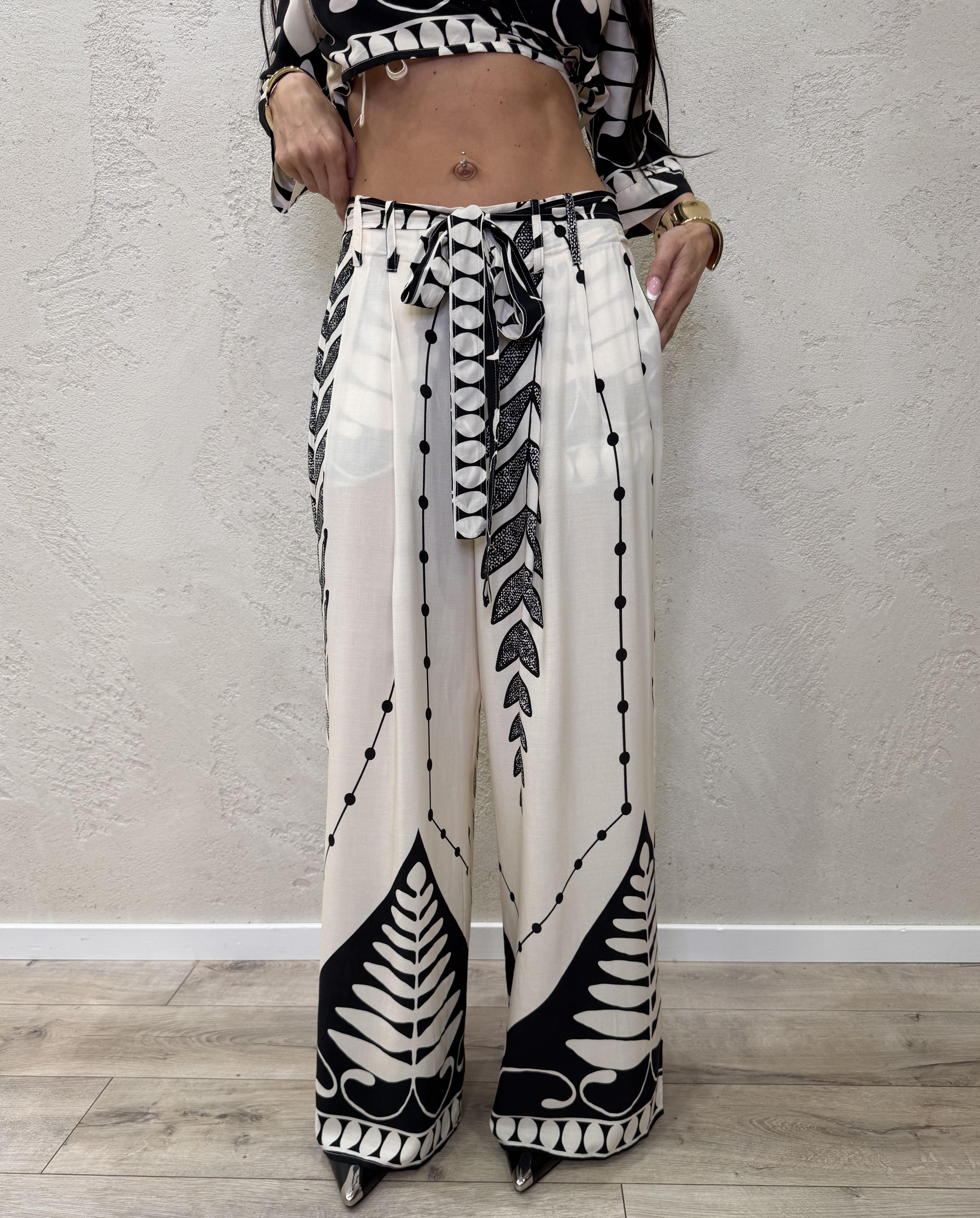 pantaloni a palazzo in 100% viscosa PE260239 BURRO/NER TENSIONE IN