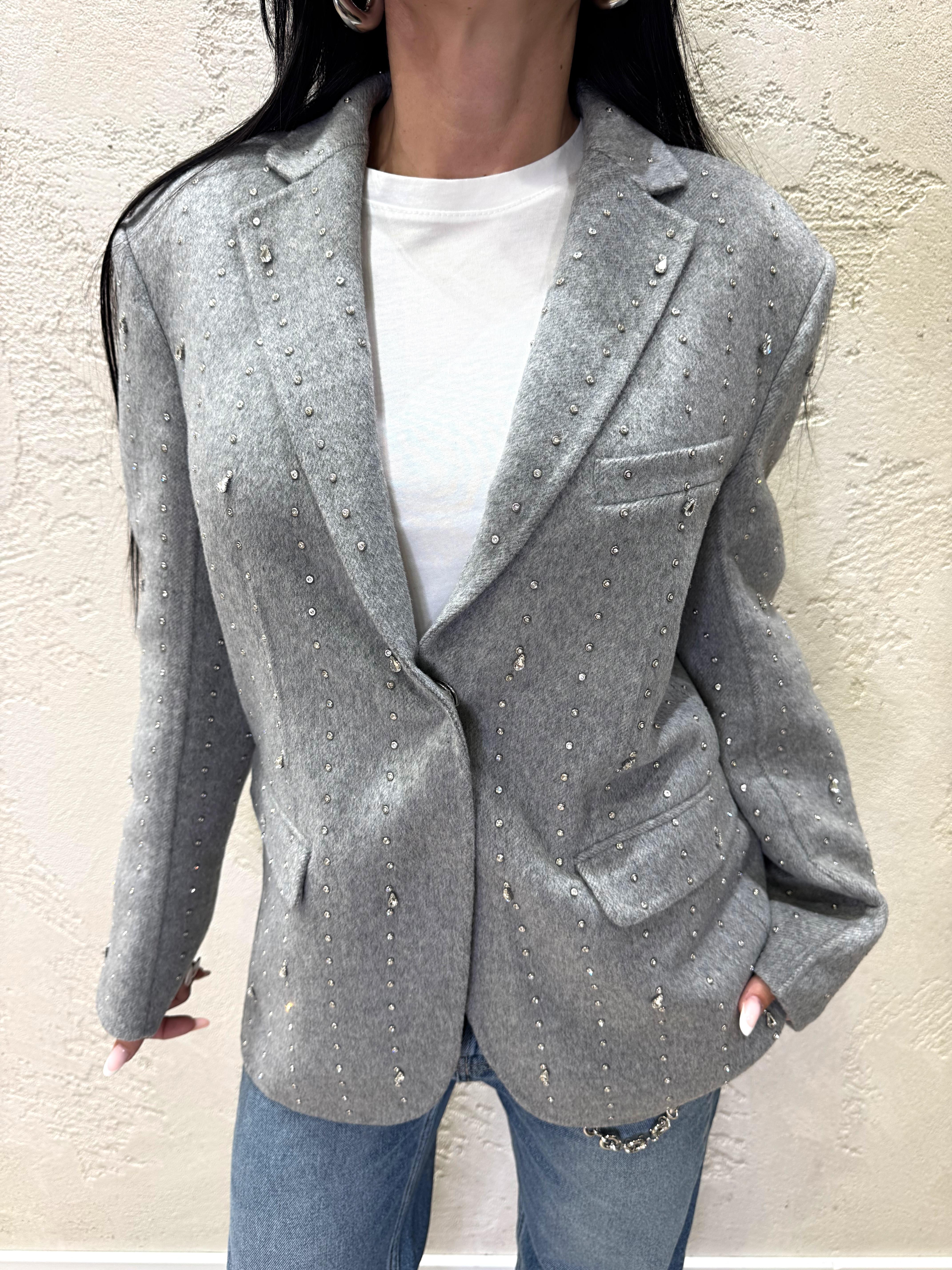 cappotto HAND MADE over misto lana con borchiette e strass TF0032 GRIGIO VICOLO