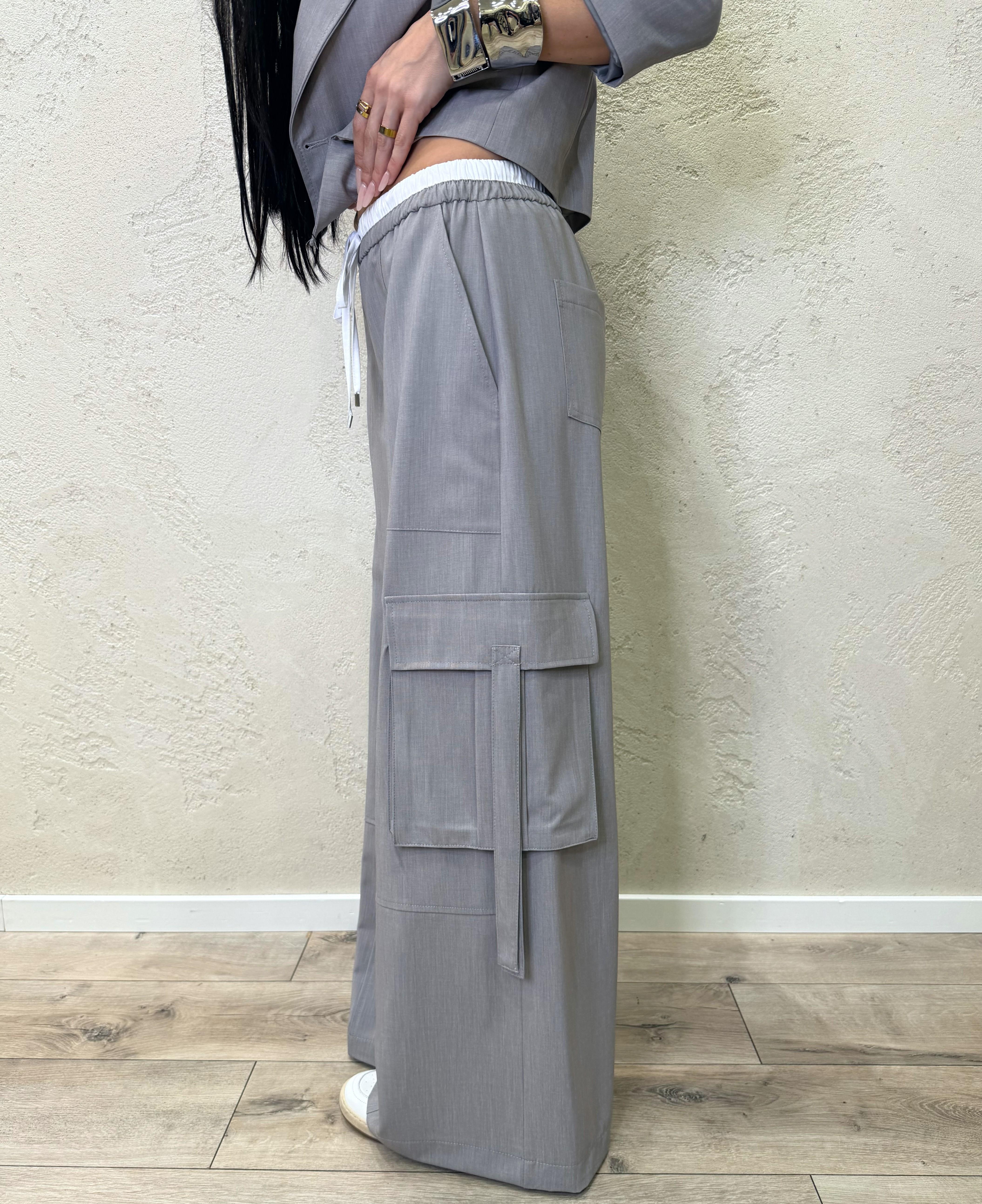 pantaloni cargo a palazzo con vita elasticizzata finto boxer 26P3727 GHIACCIO TENSIONE IN