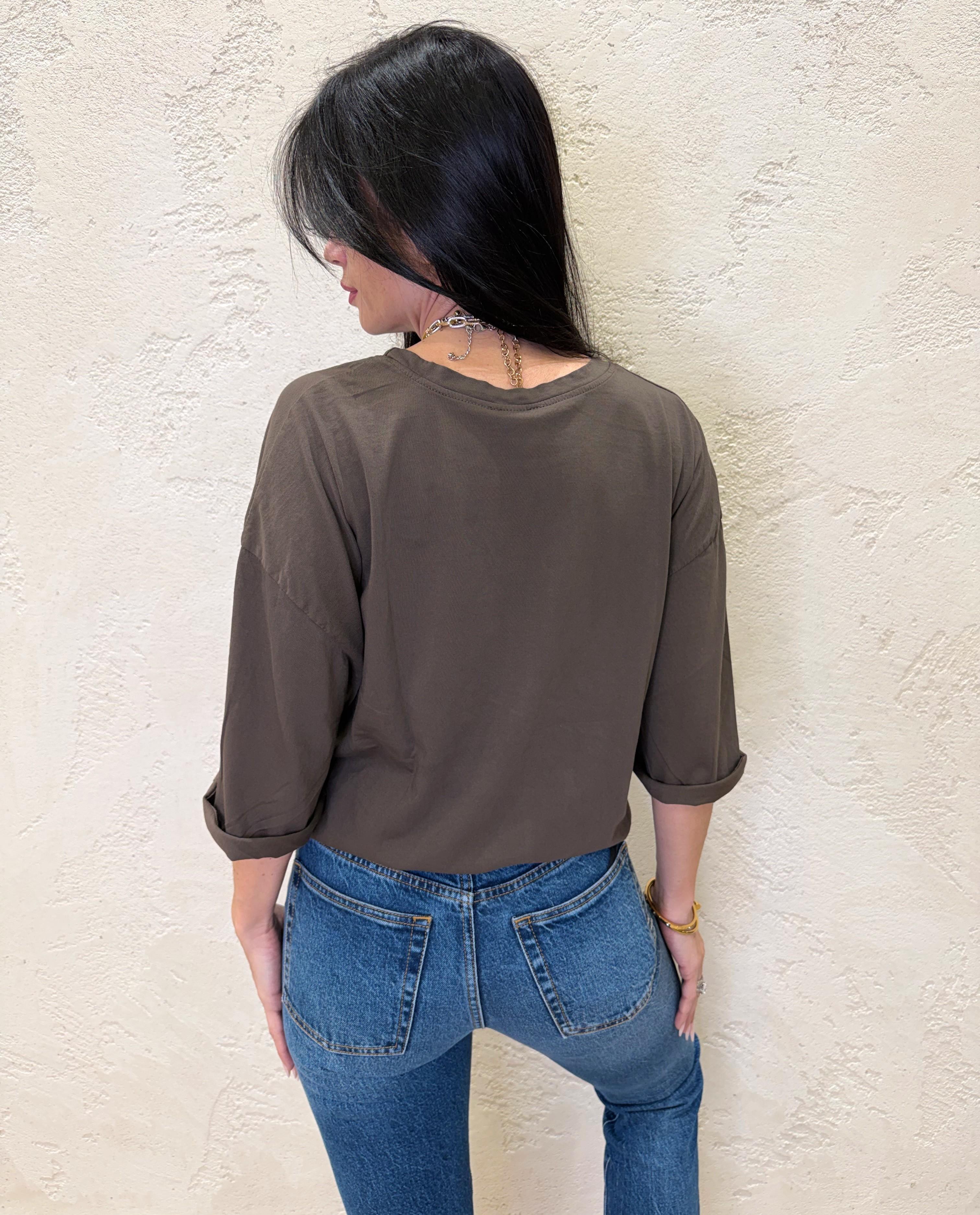 t-shirt over size basica a manica corta 2703 CIOCCOLATO SUSY MIX