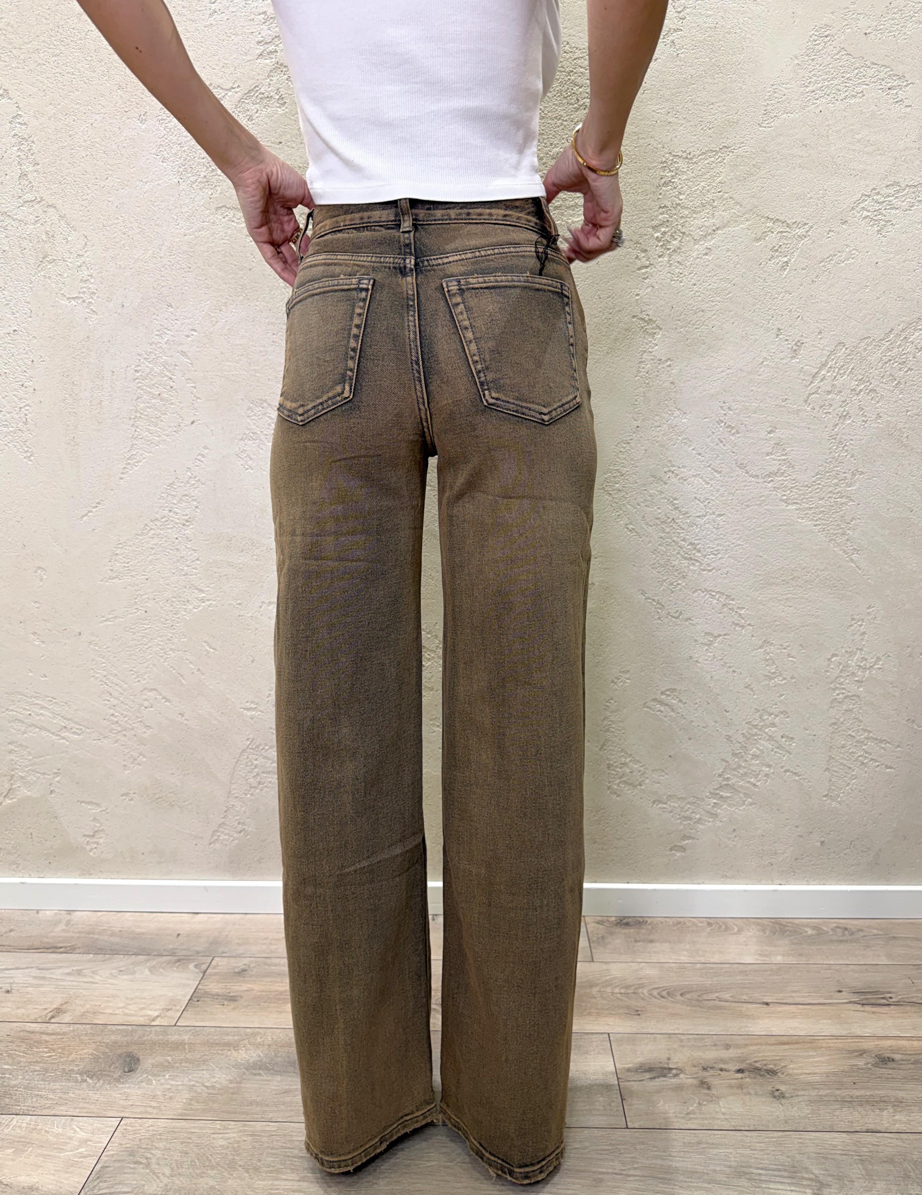 jeans elasticizzato modello a palazzo con rotture JNSPALAZZOROTTURE FANGO ELEVI