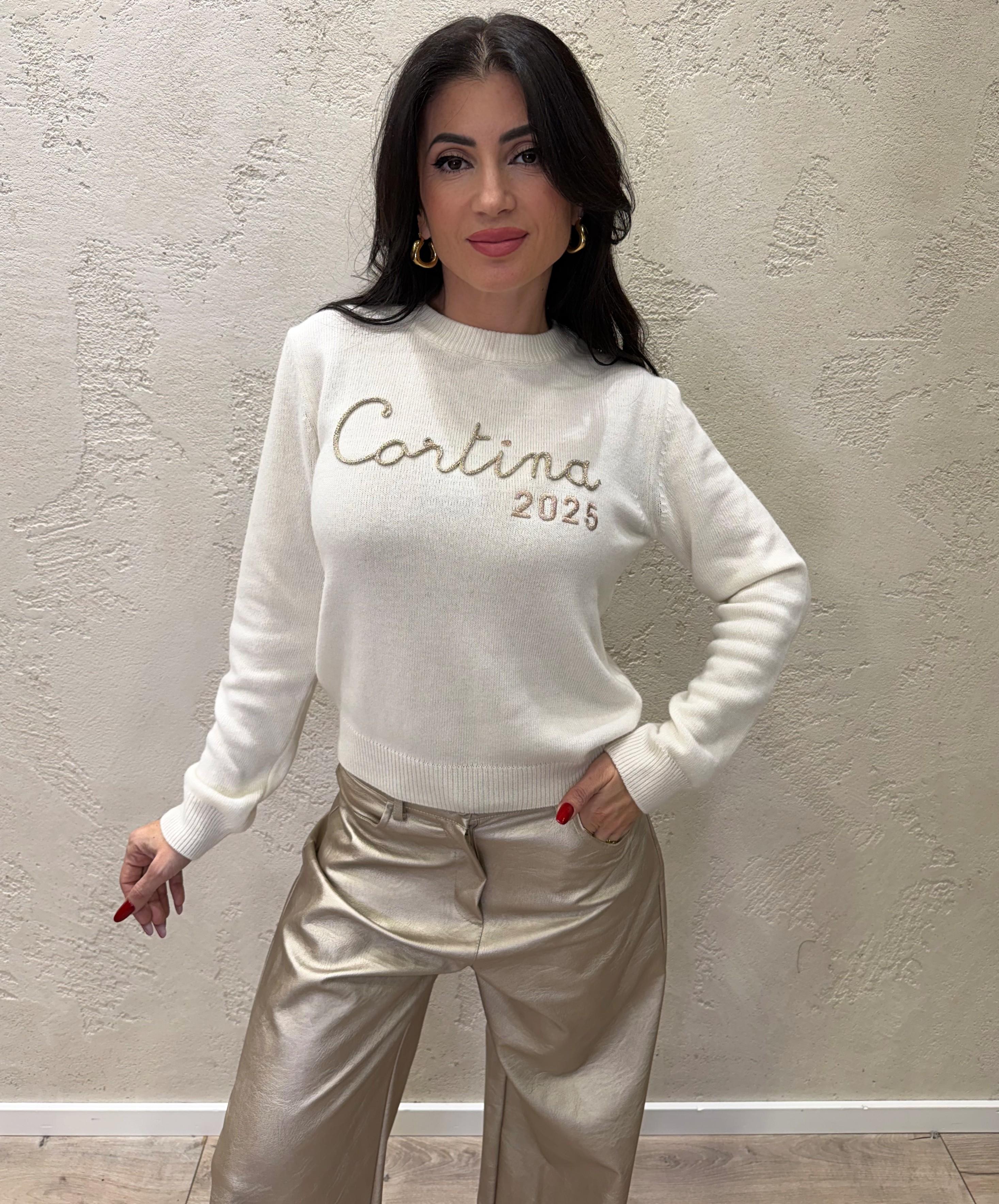 pull in misto lana e cashmere con ricamo in lurex D81026/APP8 PANNA TENSIONE IN