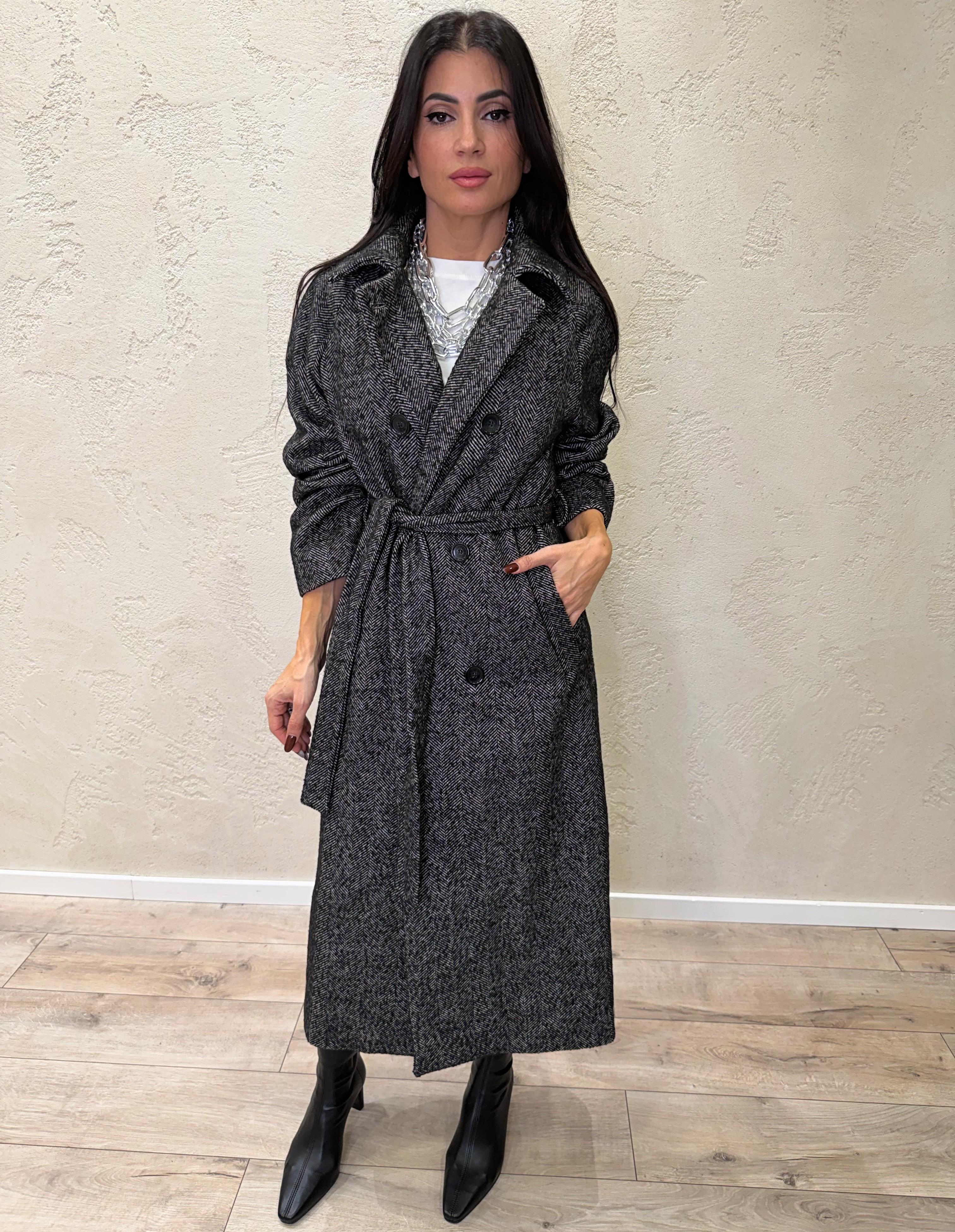 cappotto misto lana a spina pesce CAPPOTTOSP ANTRACITE ELEVI