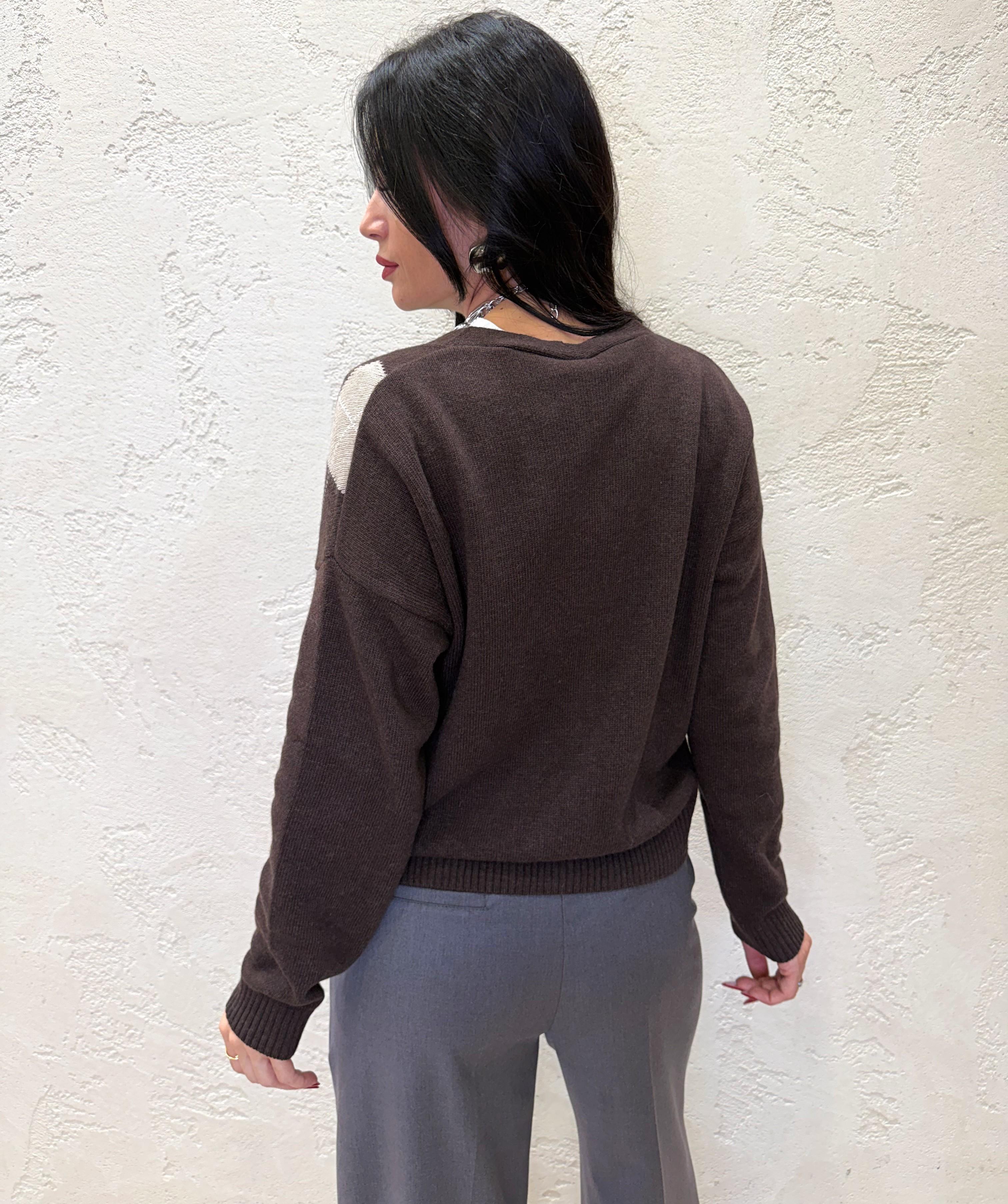 cardigan misto lana e chasmere fantasia rombi D82038 MORO TENSIONE IN