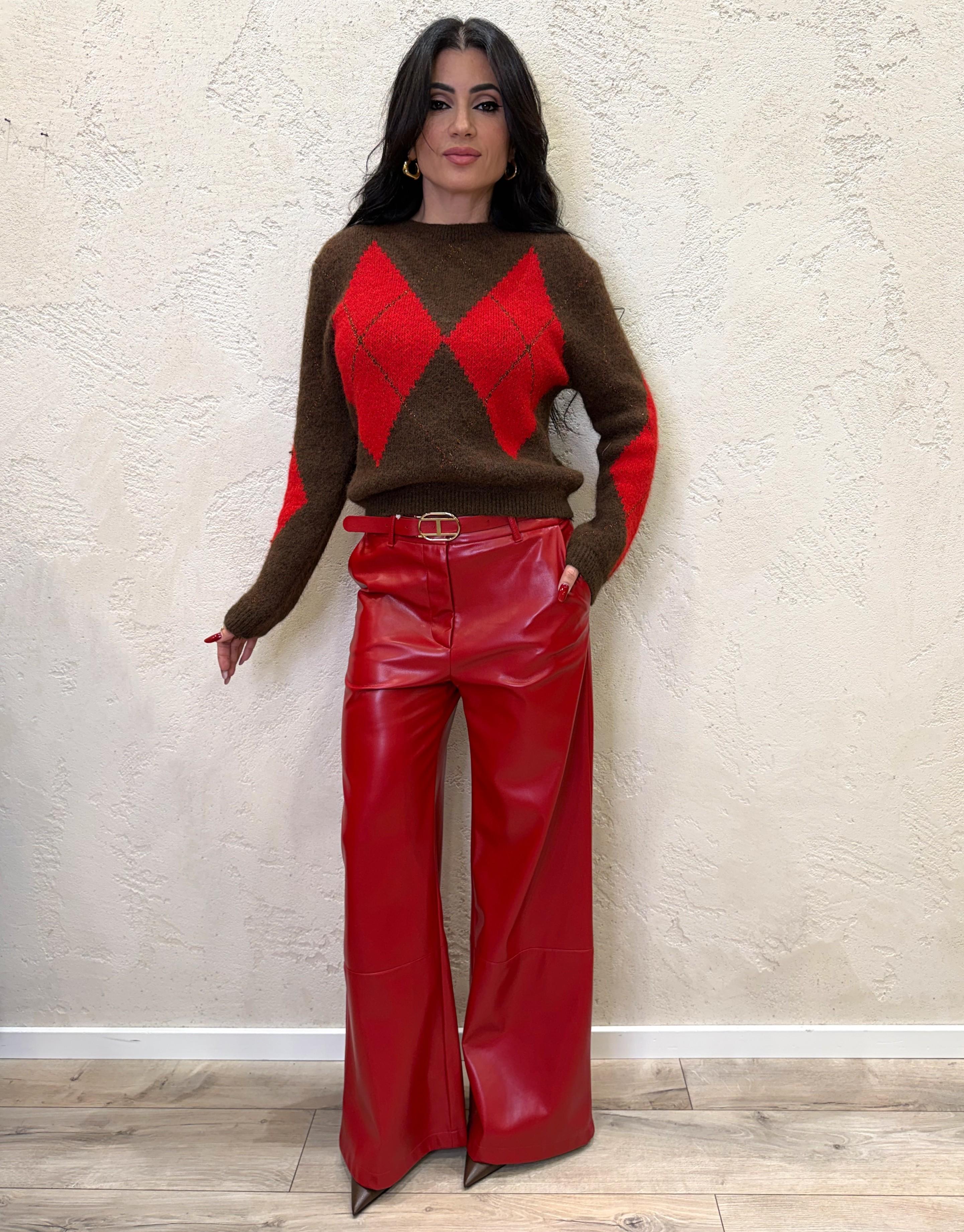 pantaloni larghi in similpelle con fibbia P5D1IGJC ROSSO IMPERIAL