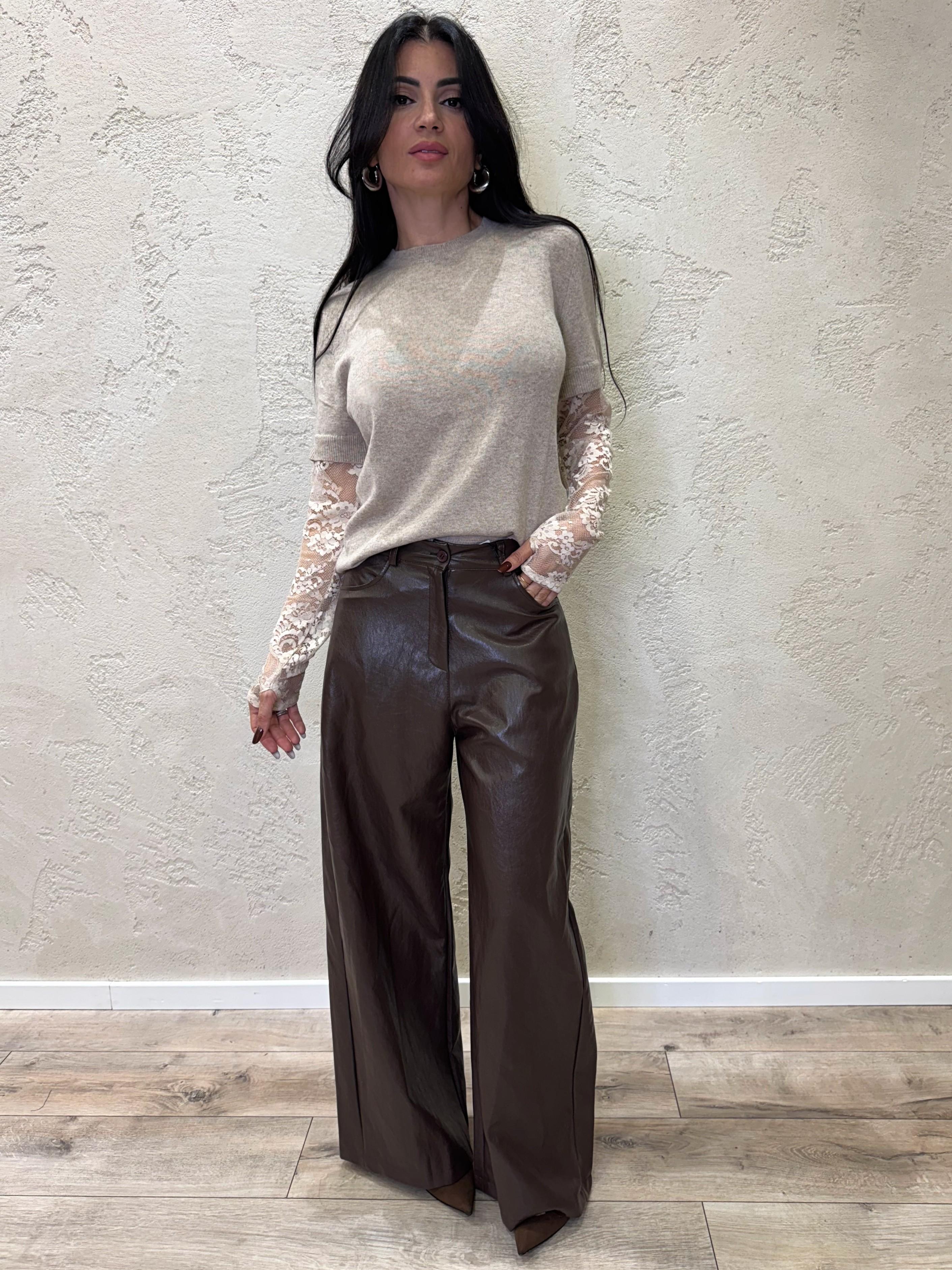 pantalone modello giusi in ecopelle martellata 224155N MORO TENSIONE IN