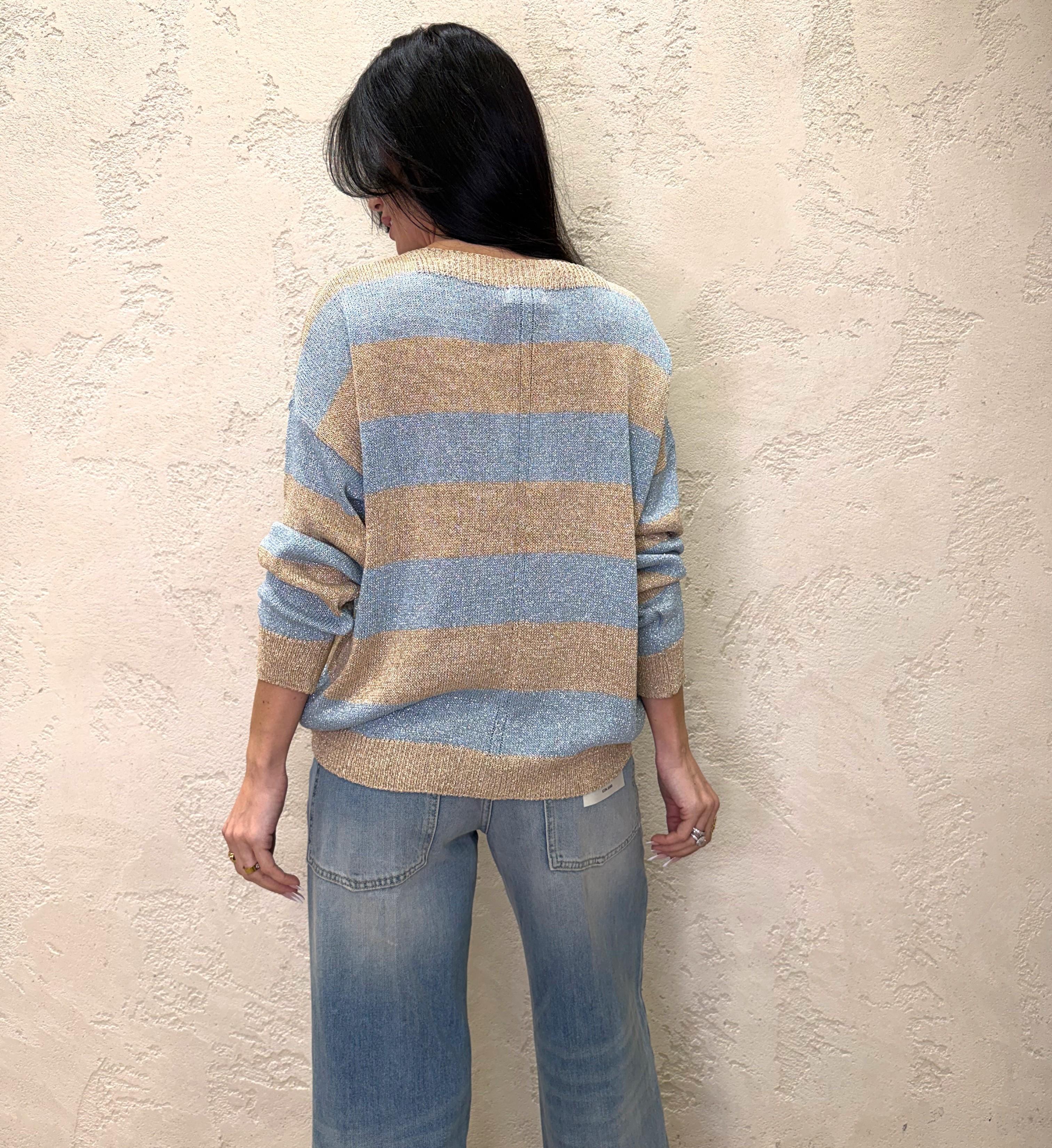 pull vestibilità morbida in lurex fantasia a righe W26020 CELESTE SUSY MIX