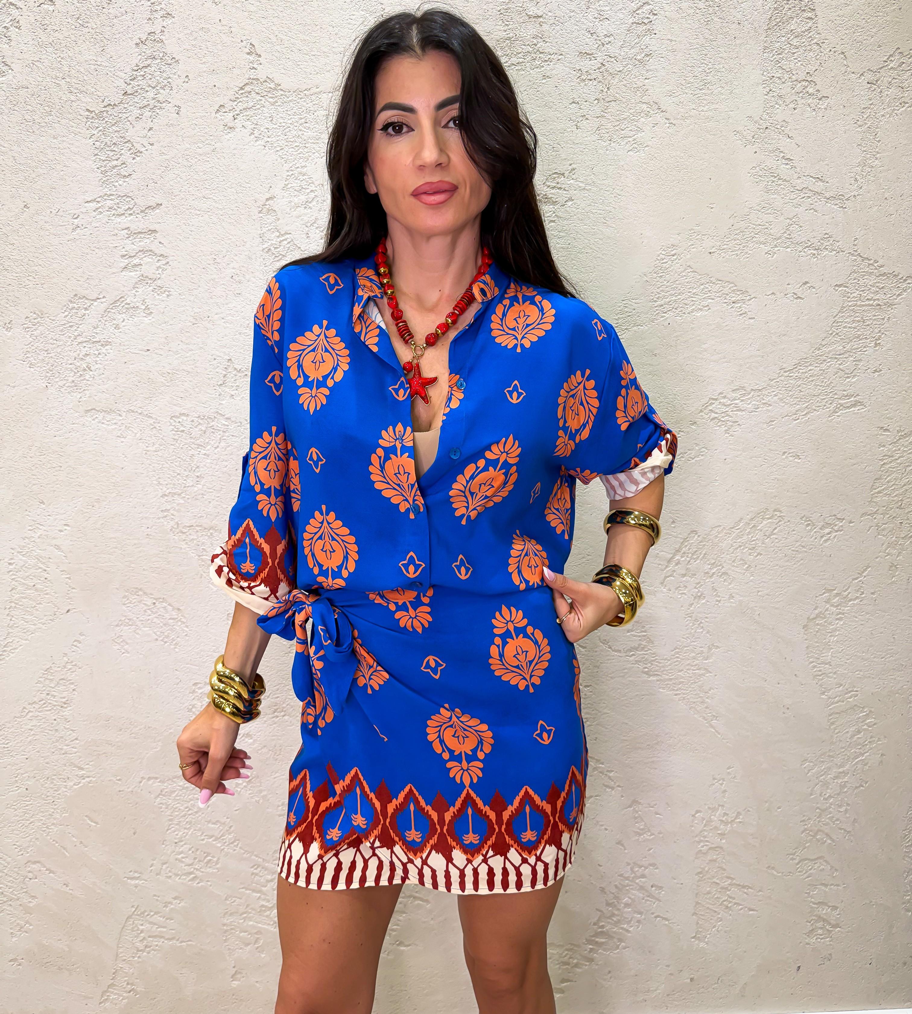 camicia morbida "zanzibar" in 100% viscosa CMA-Q431 MATTONE/BLU ELETTRICO HAVEONE