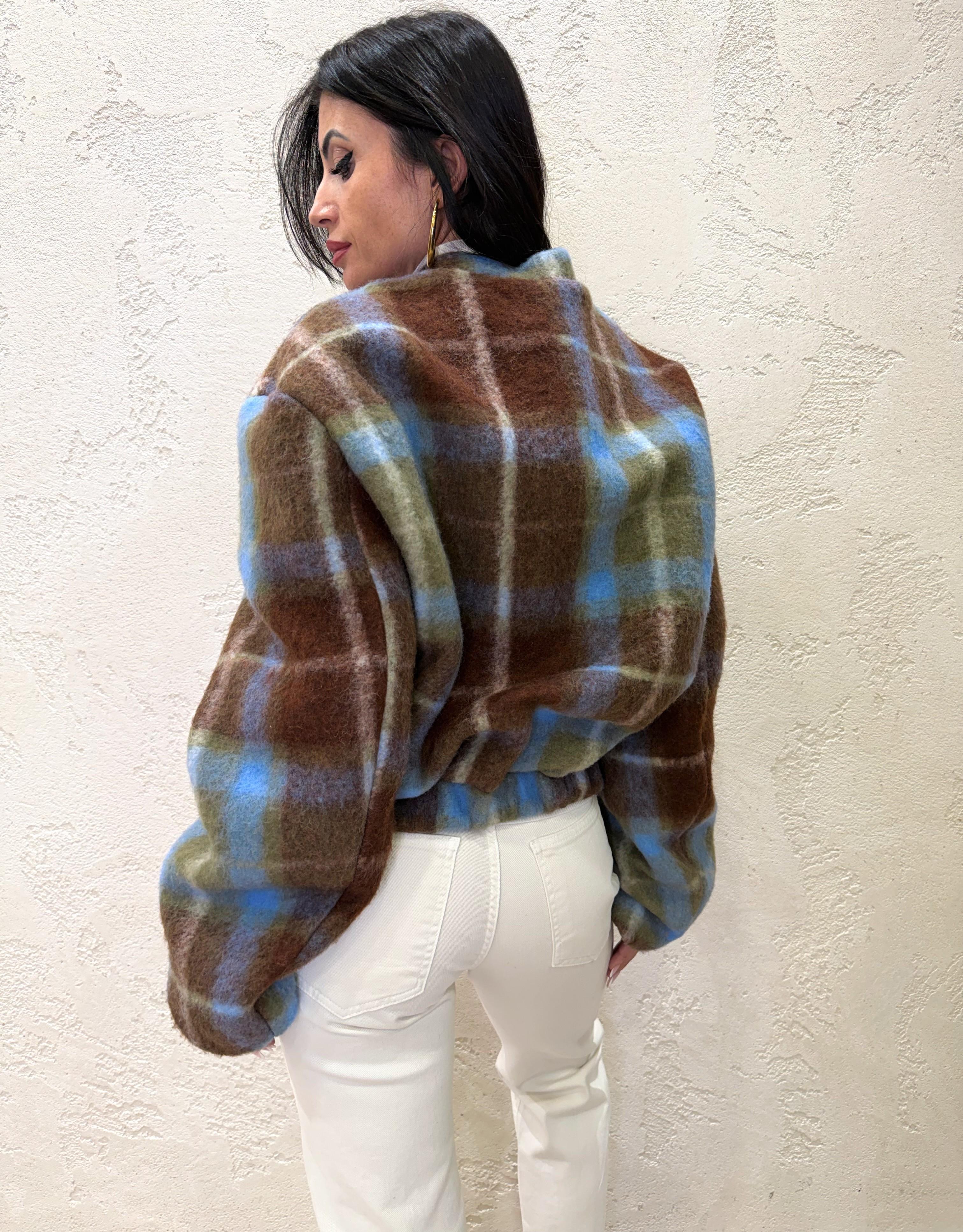 bomber in lana cotta fantasia check KJK-P109 TABACCO/AZZURRO/VERDE HAVEONE