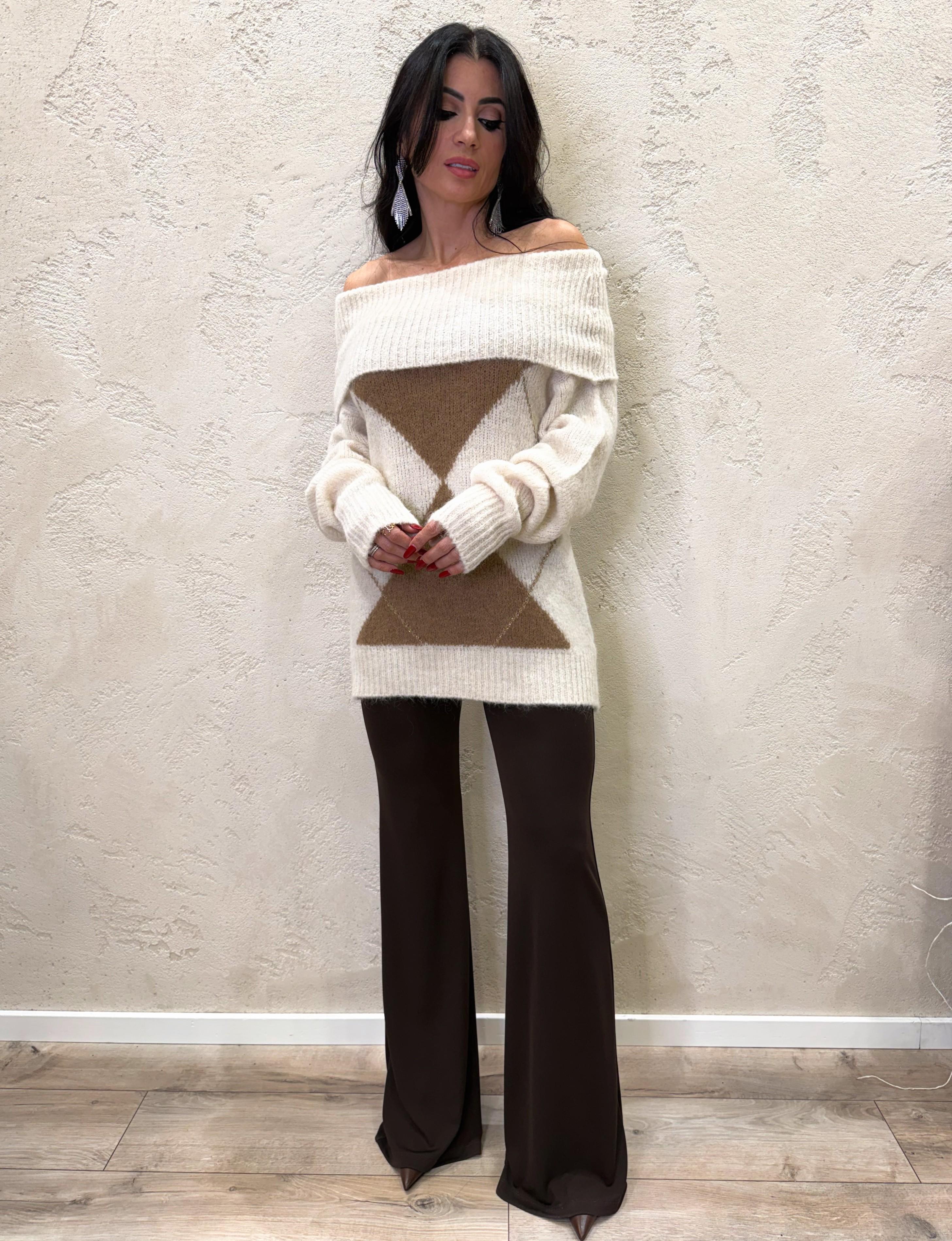 pull collo alto misto mhoair e lana fantasia rombi FW25-1225MO PANNA MOTEL