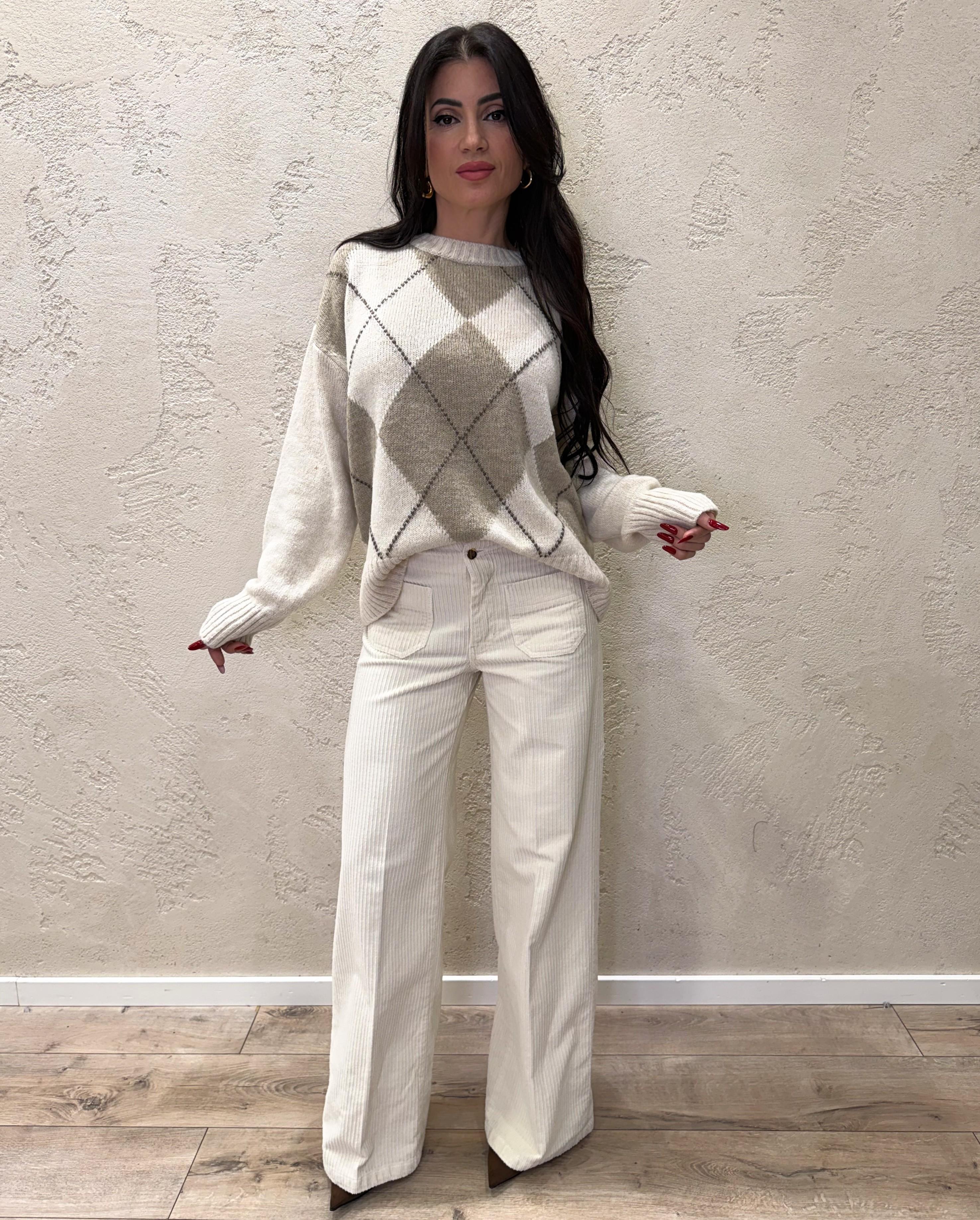 pull in misto lana a scatoletta fantasia rombi W5HMJ78A359 PANNA TENSIONE IN