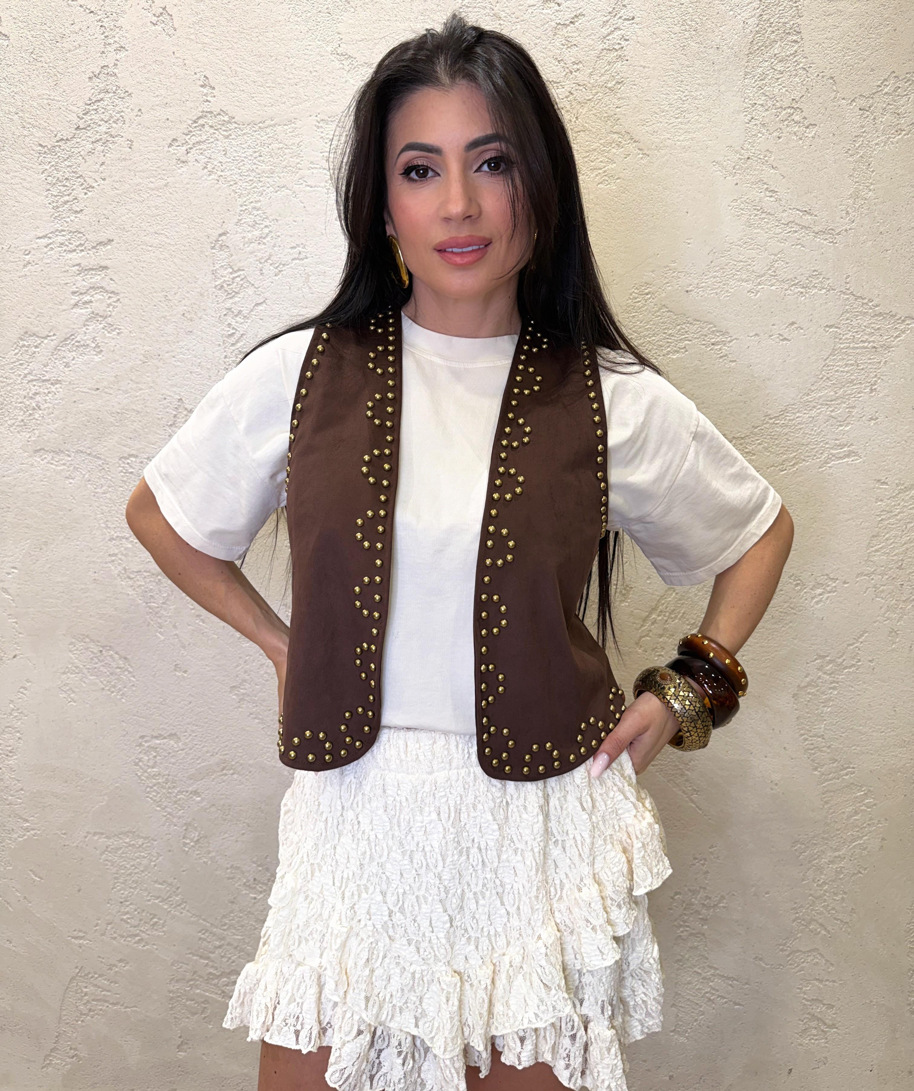 gilet in suede con borchie LSS-Q024 CAFFE HAVEONE