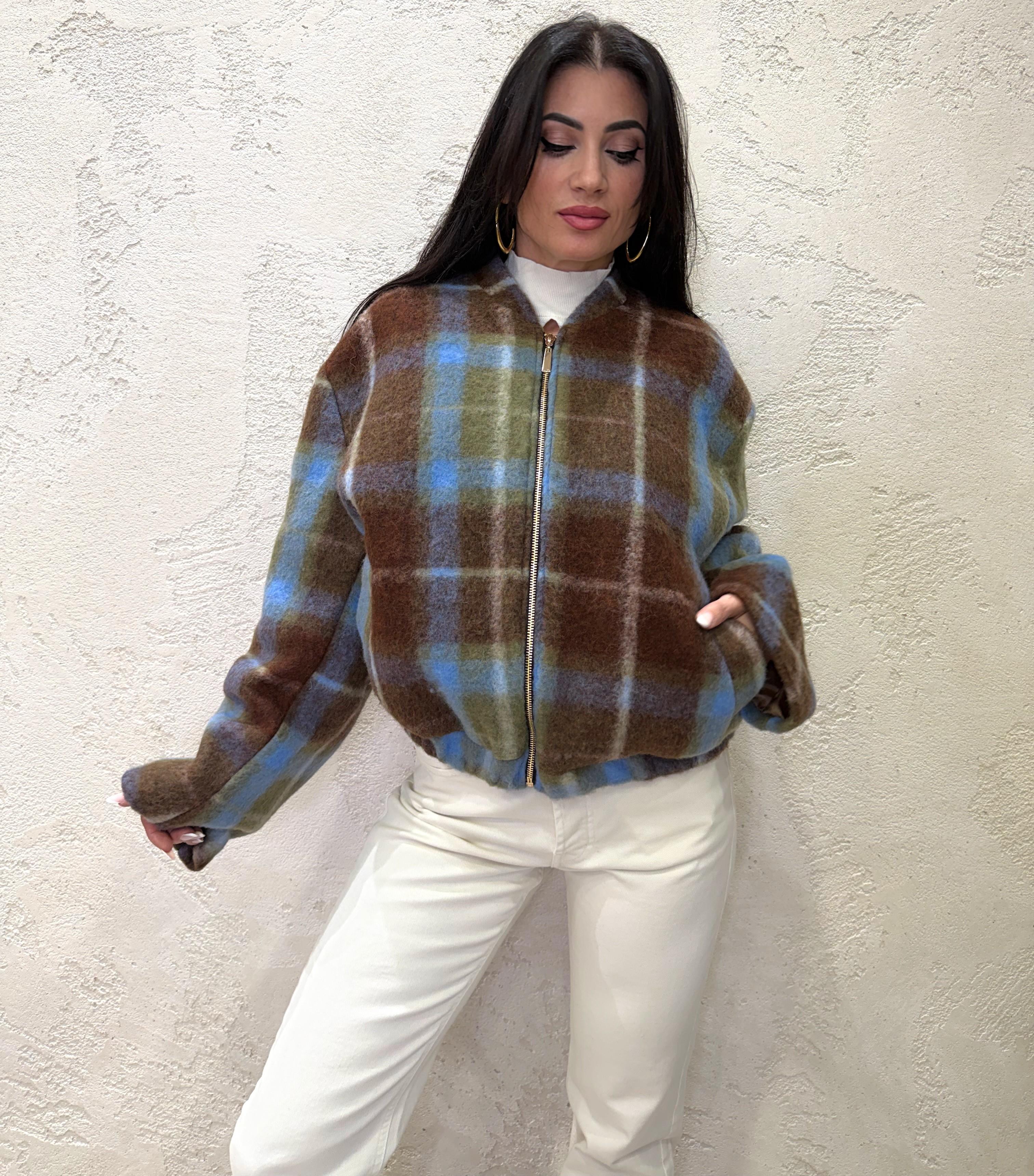 bomber in lana cotta fantasia check KJK-P109 TABACCO/AZZURRO/VERDE HAVEONE