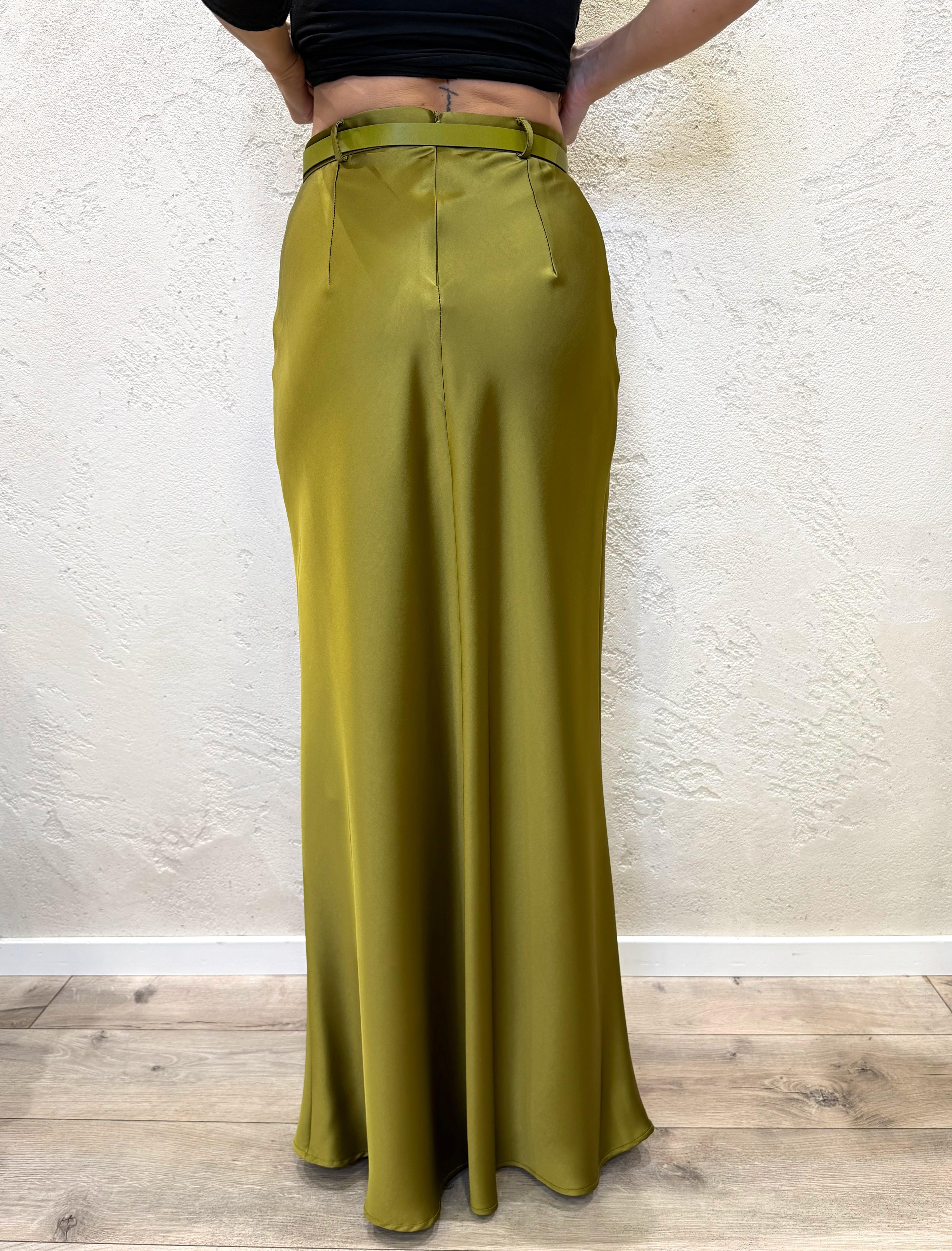 gonna lunga a sirena a vita alta effetto satinato GMF4KBA OLIO IMPERIAL