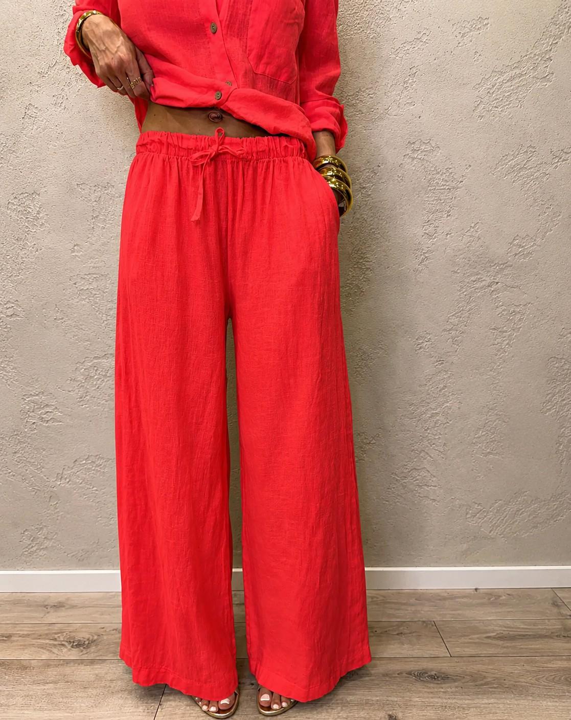 pantalone "ARIA" a palazzo in 100% lino H5944 CORALLO ELEVI