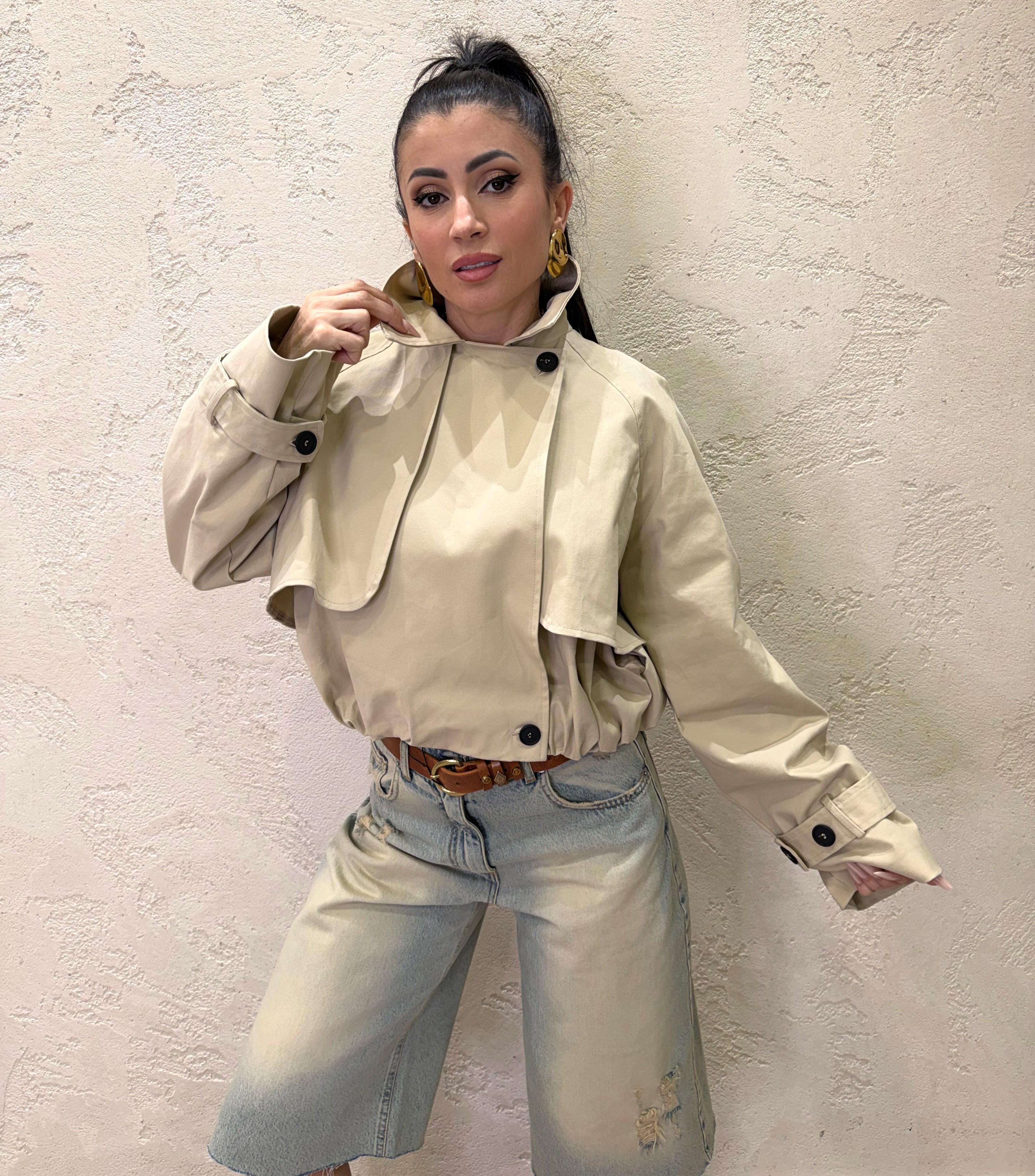 trench a bomber corto con chiusura asimmetrica KNO-Q051 BEIGE HAVEONE