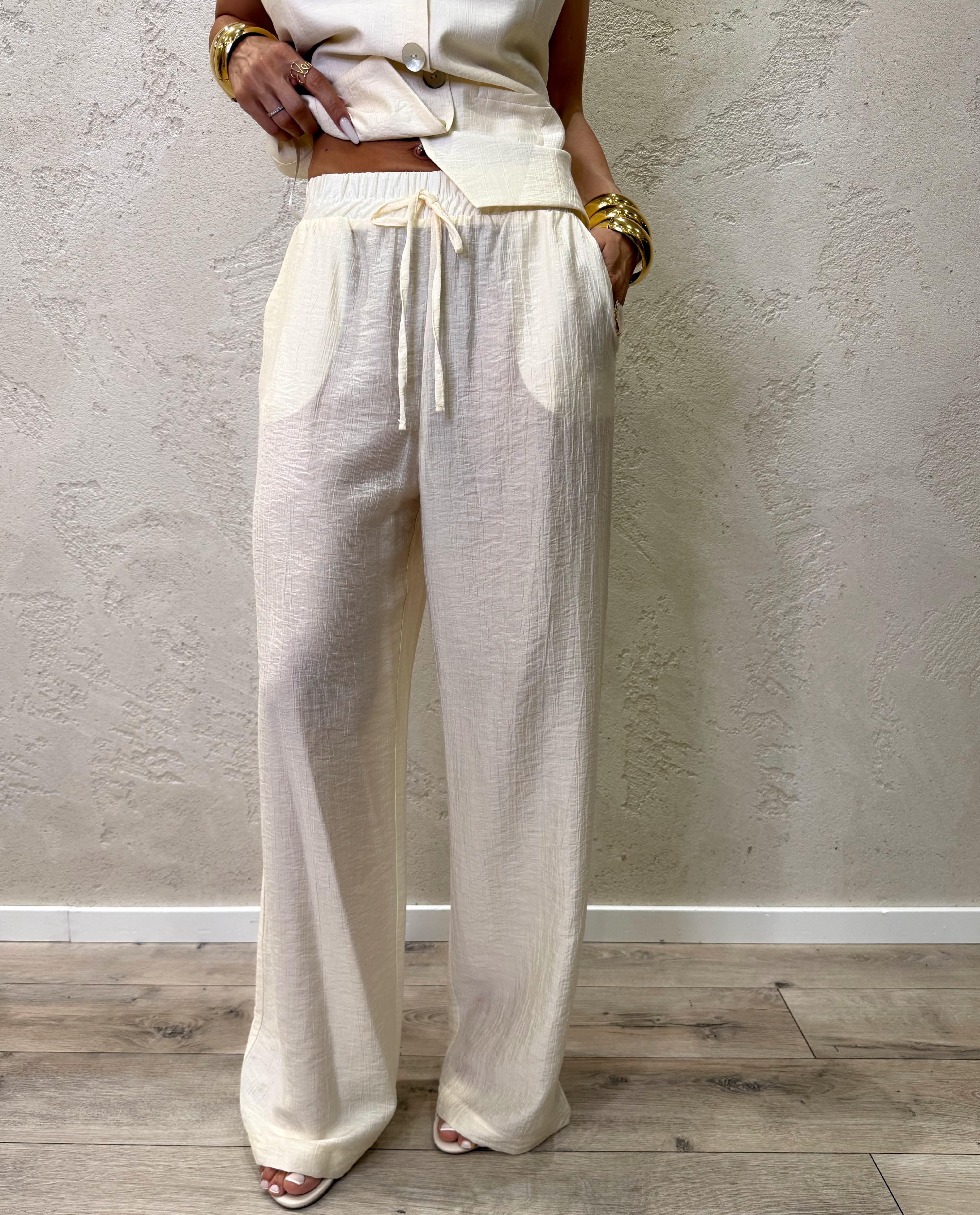 pantalone morbido a palazzo con cuolisse in vita PIA-Q549 BURRO HAVEONE