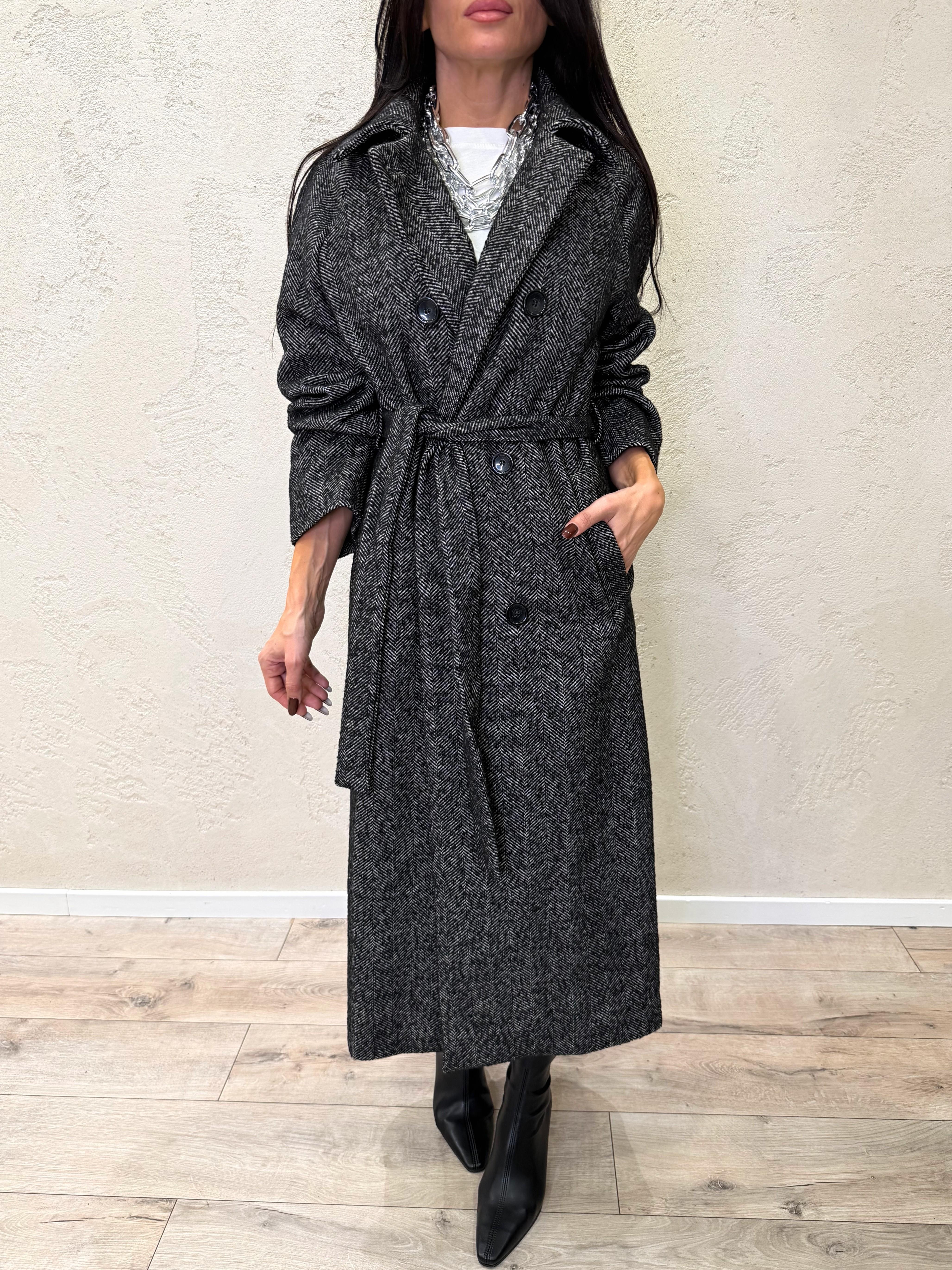 cappotto misto lana a spina pesce CAPPOTTOSP ANTRACITE ELEVI