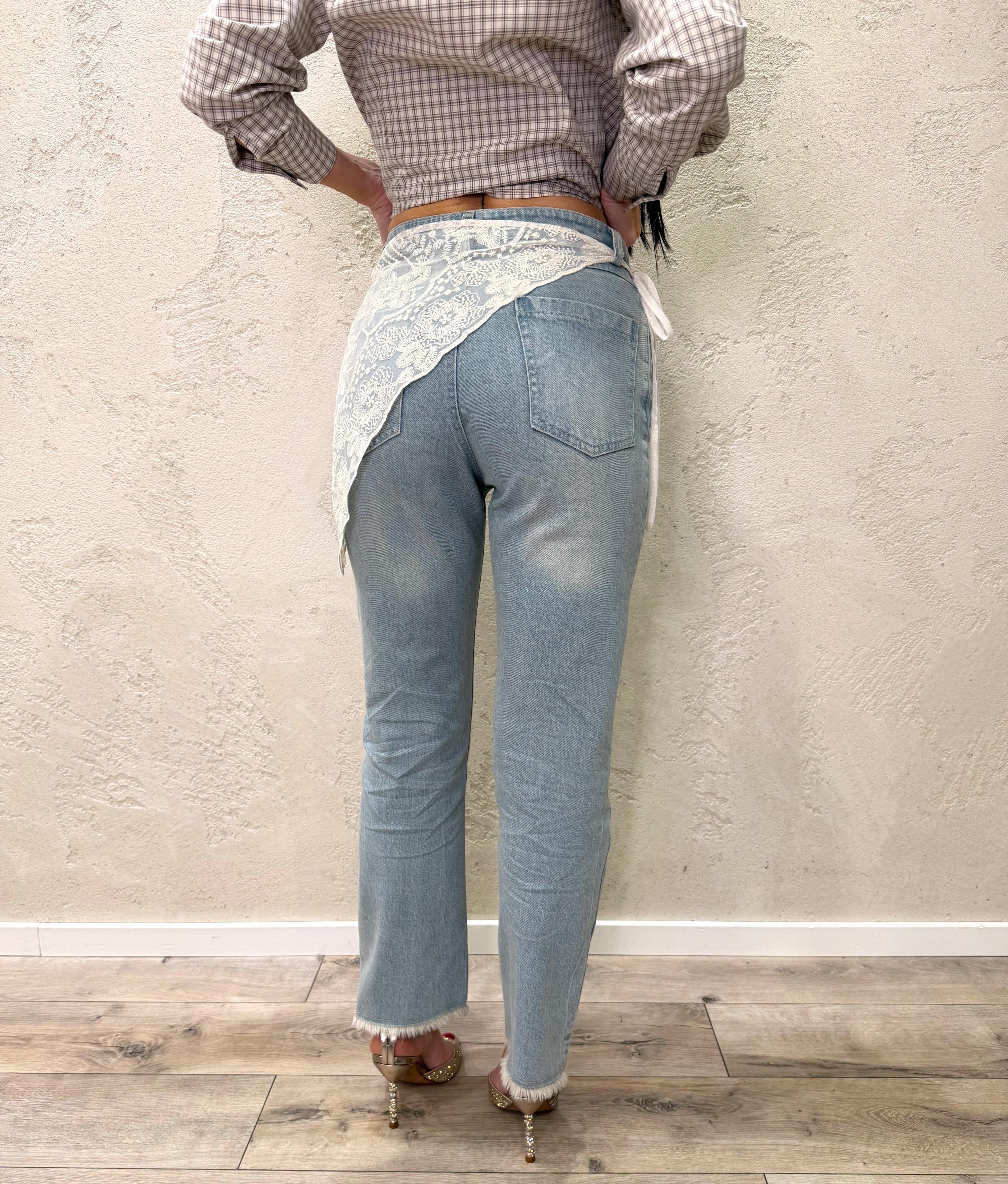 jeans elasticizzato a gamba dritta con cintura bandana in pizzo S26P332 DENIM CHIARO MOTEL