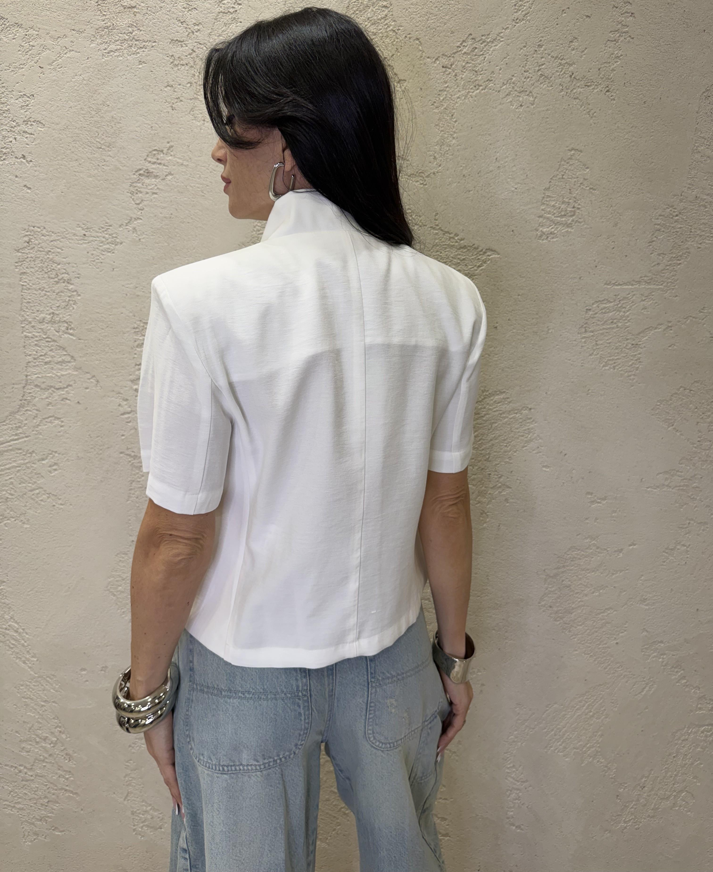 giacca manica corta con collo alla coreana e chiusura asimmetrica JMN-Q116 BIANCO HAVEONE