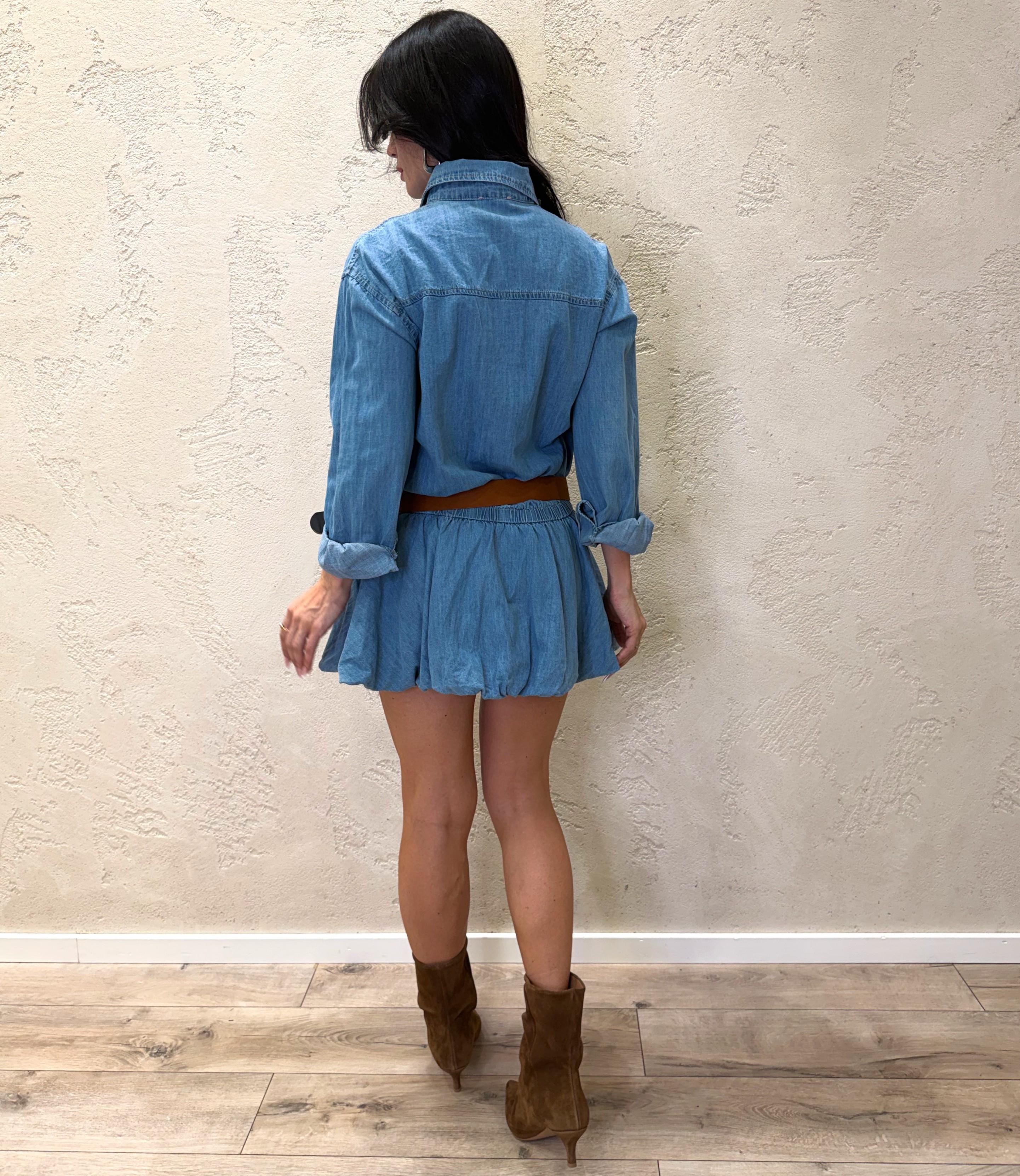 abito mini chemisier con gonna a palloncino in denim YX546 DENIM SUSY MIX