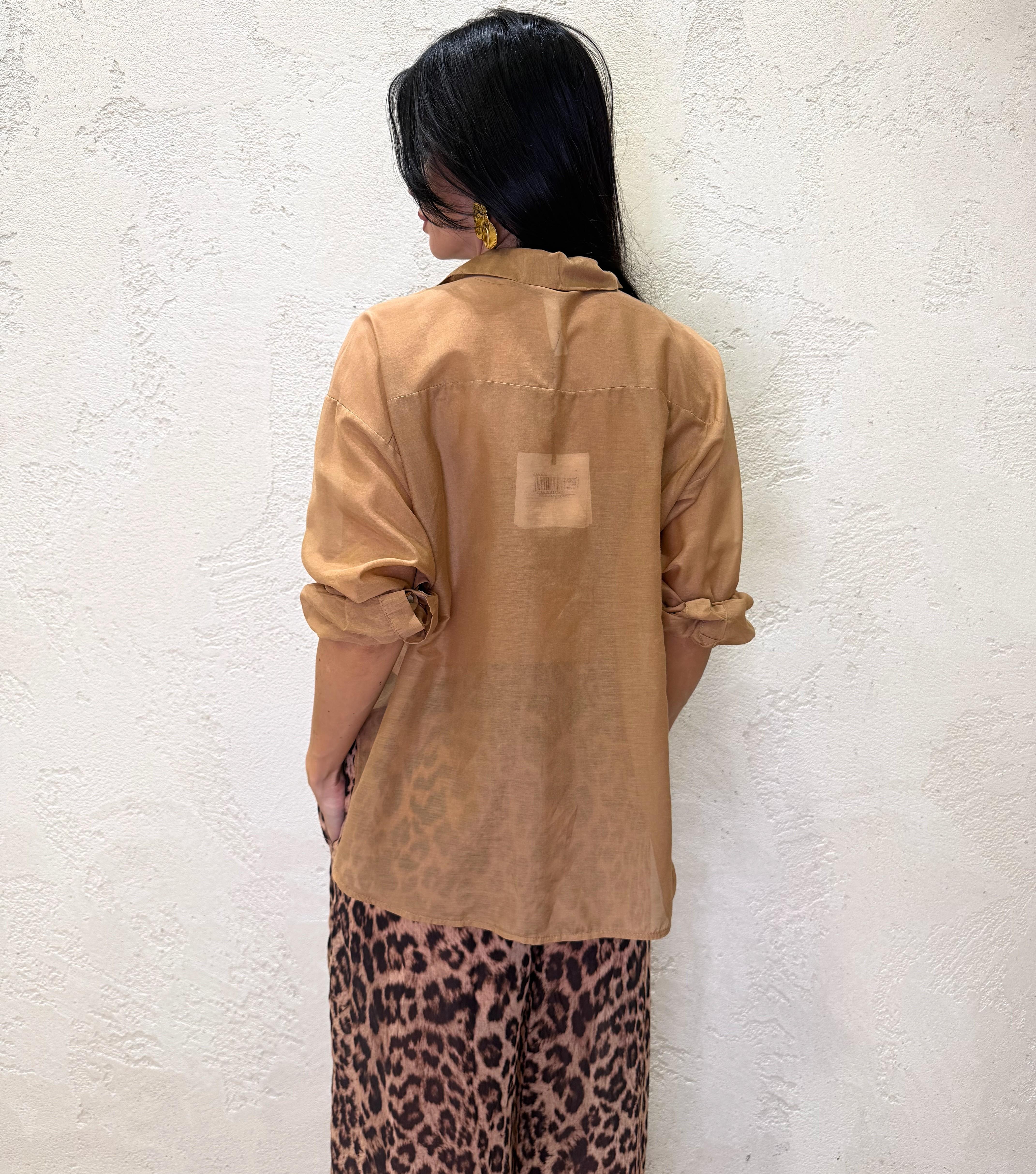 camicia in misto seta con tasca pailettes S26CG26 TABACCO TENSIONE IN