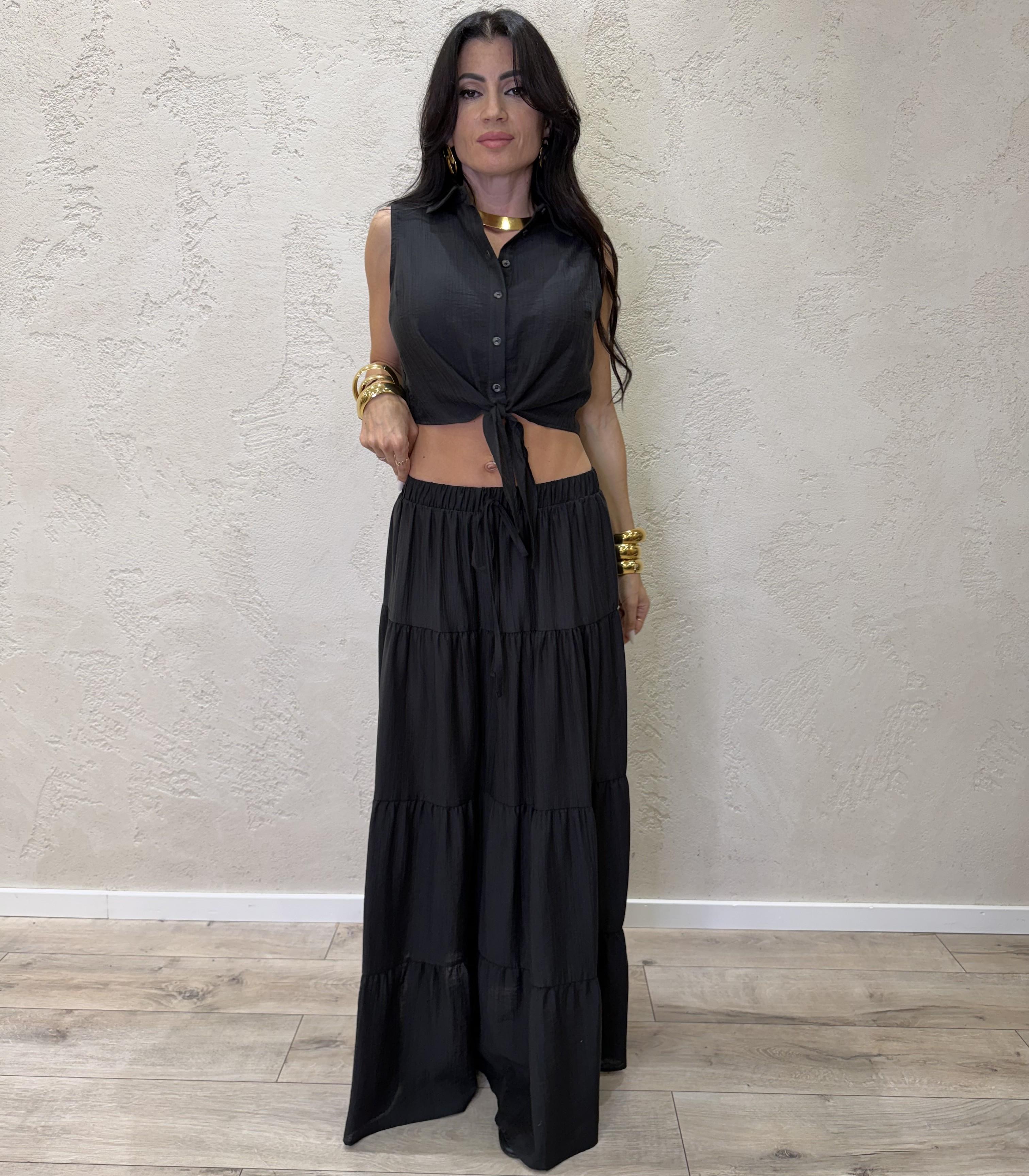 camicia smanicata a scatoletta con nodino 10803 NERO SUSY MIX