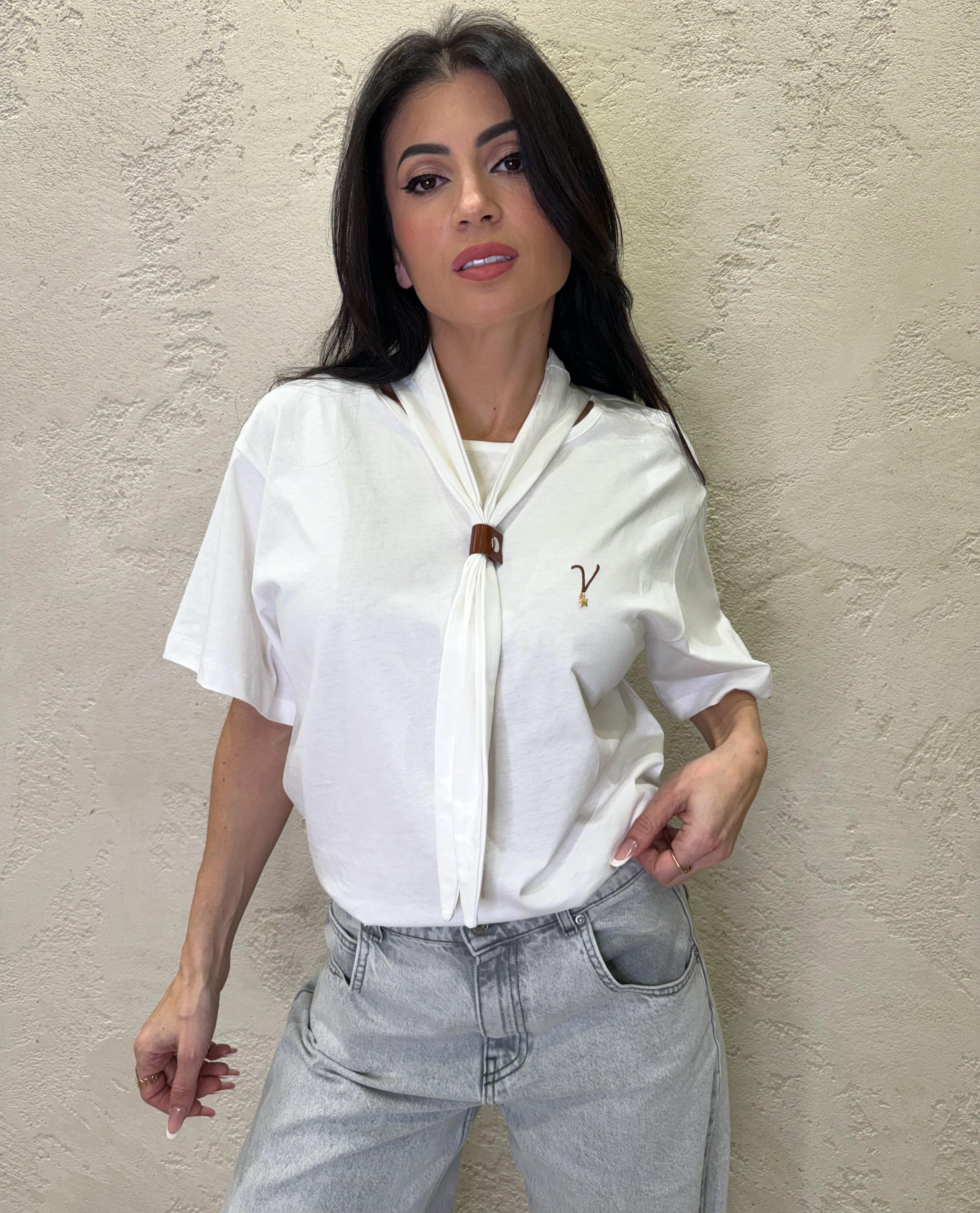 t-shirt a scatoletta con collo a foulard RAB0109 LATTE VICOLO