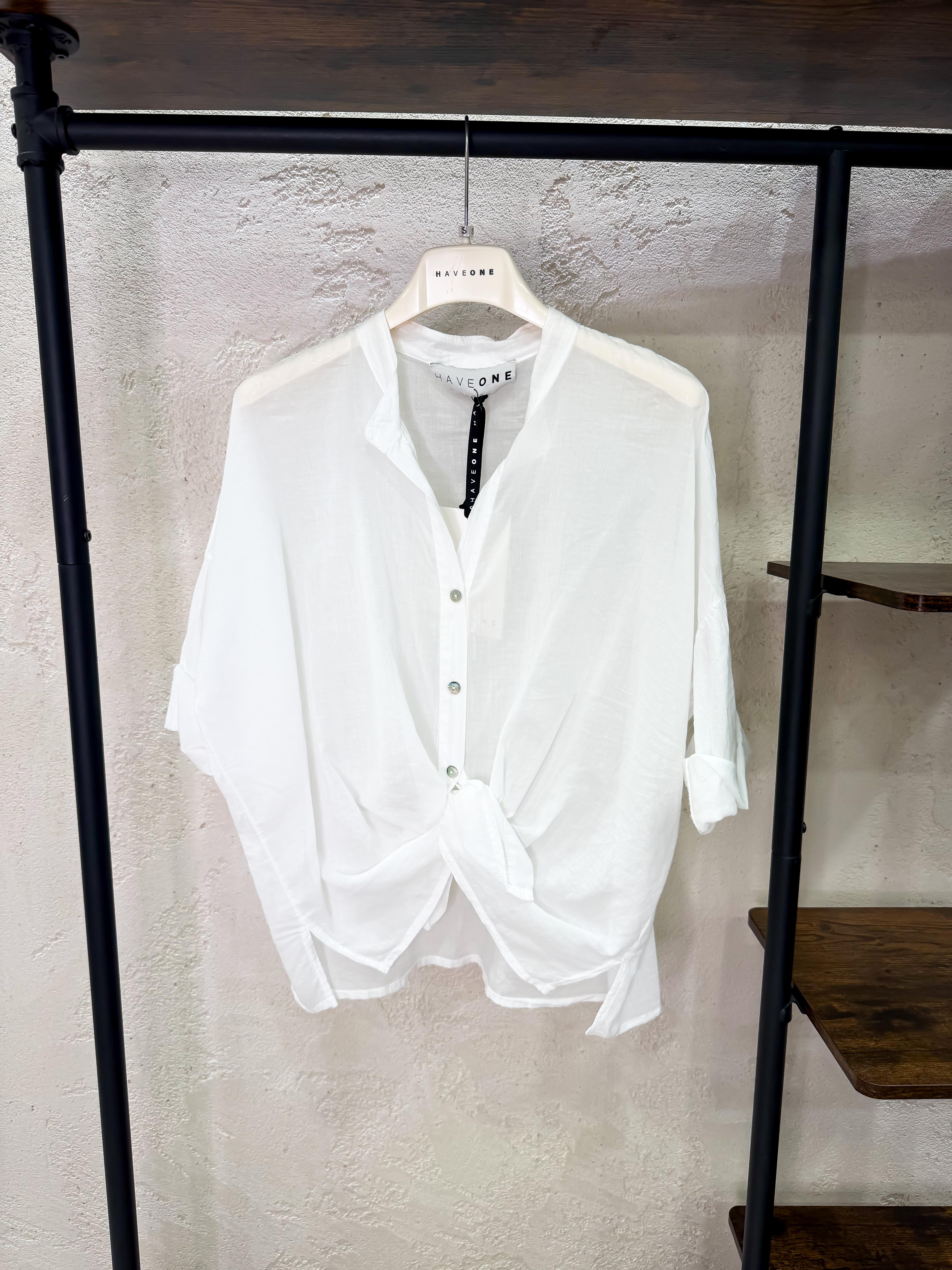 camicia in mussola con collo alla coreana CFL-Q387 LATTE HAVEONE