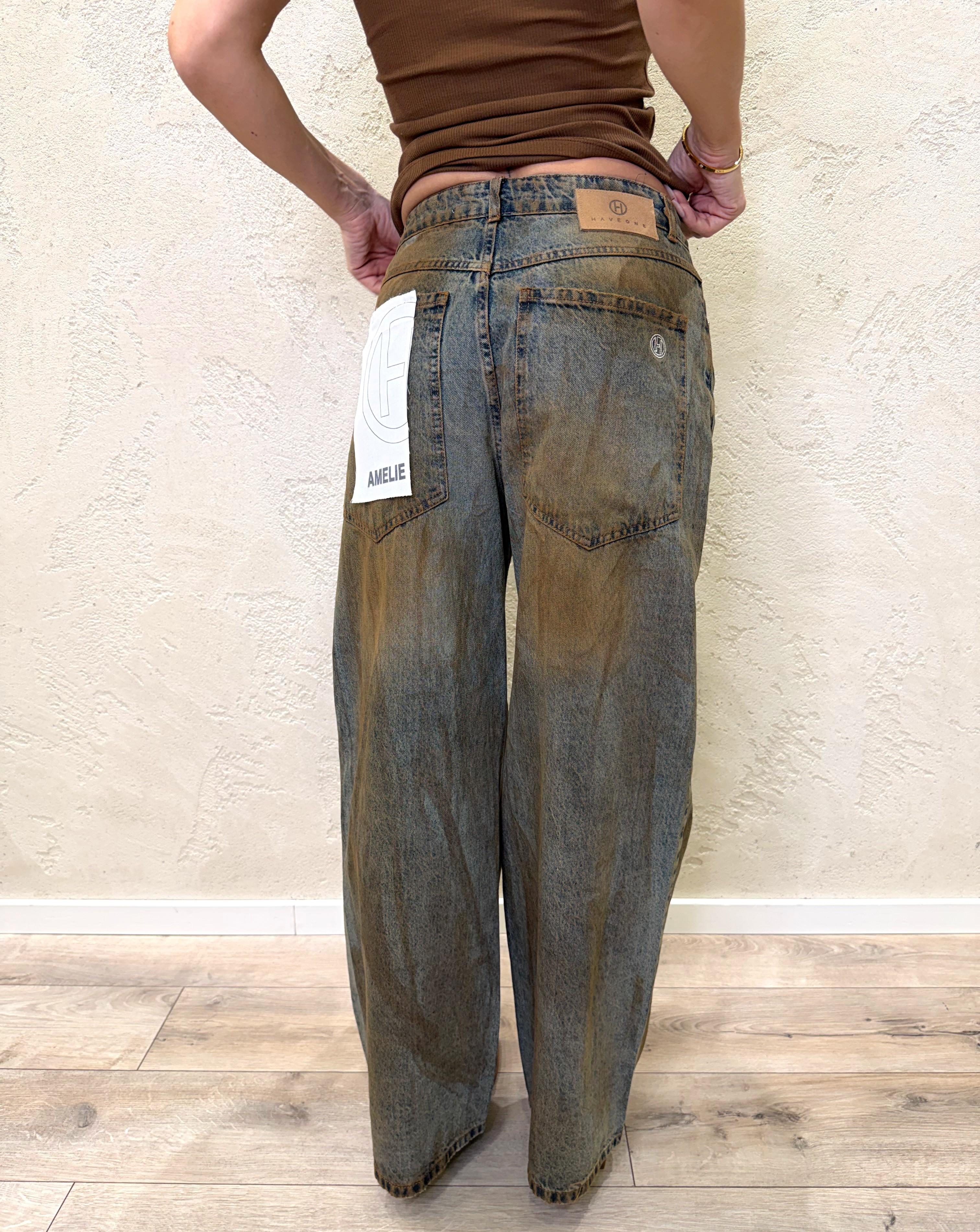 jeans modello amelie a palazzo PGZ-Q118 SPENNELLATO DENIM HAVEONE