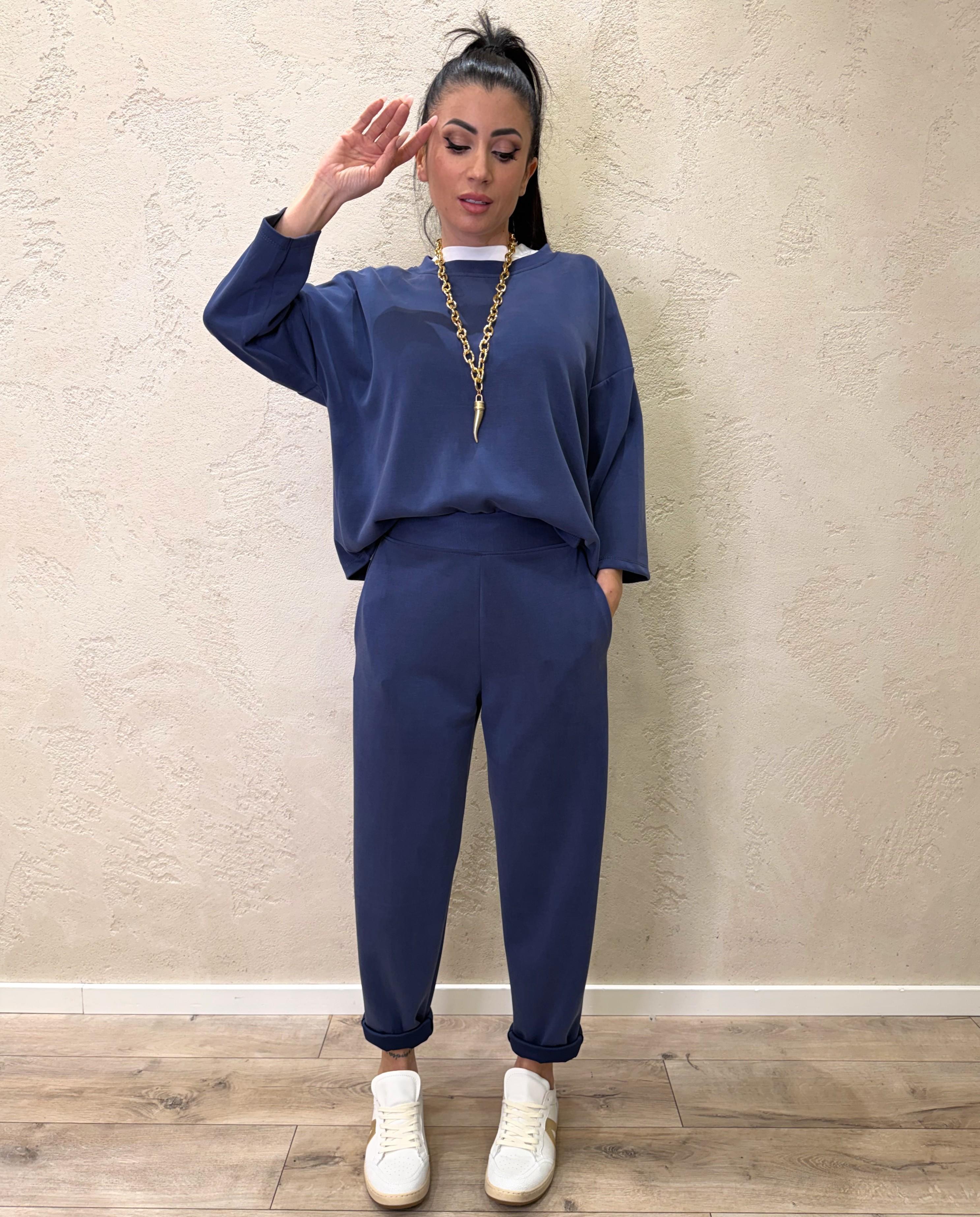 tuta in scuba leggera elasicizzata misto viscosa 26106CP BLU SUSY MIX